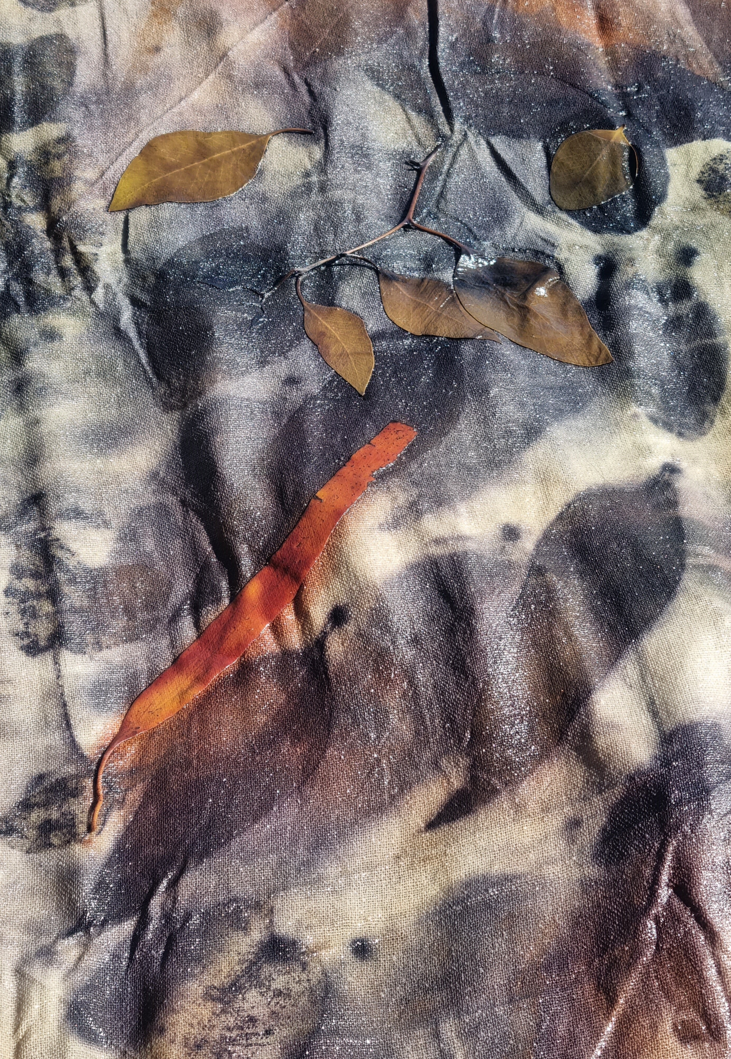 The Sienna - Raw Silk Large Ecoprint Shawl with Fringe