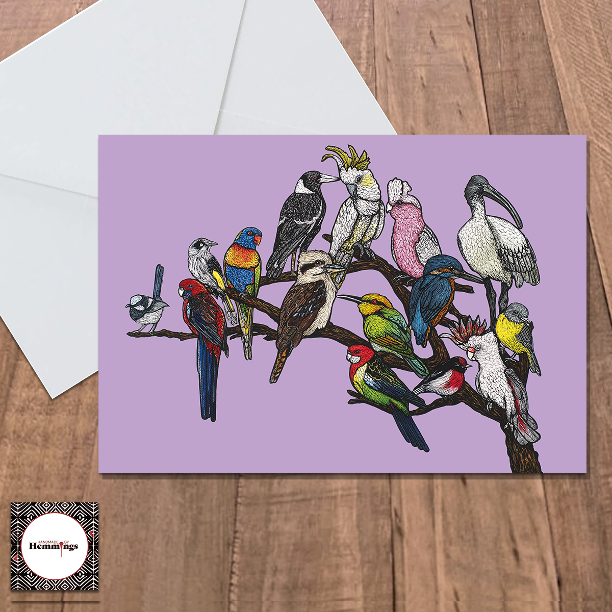 Bendigo Birds on a Branch Purple Greeting Card + Envelope