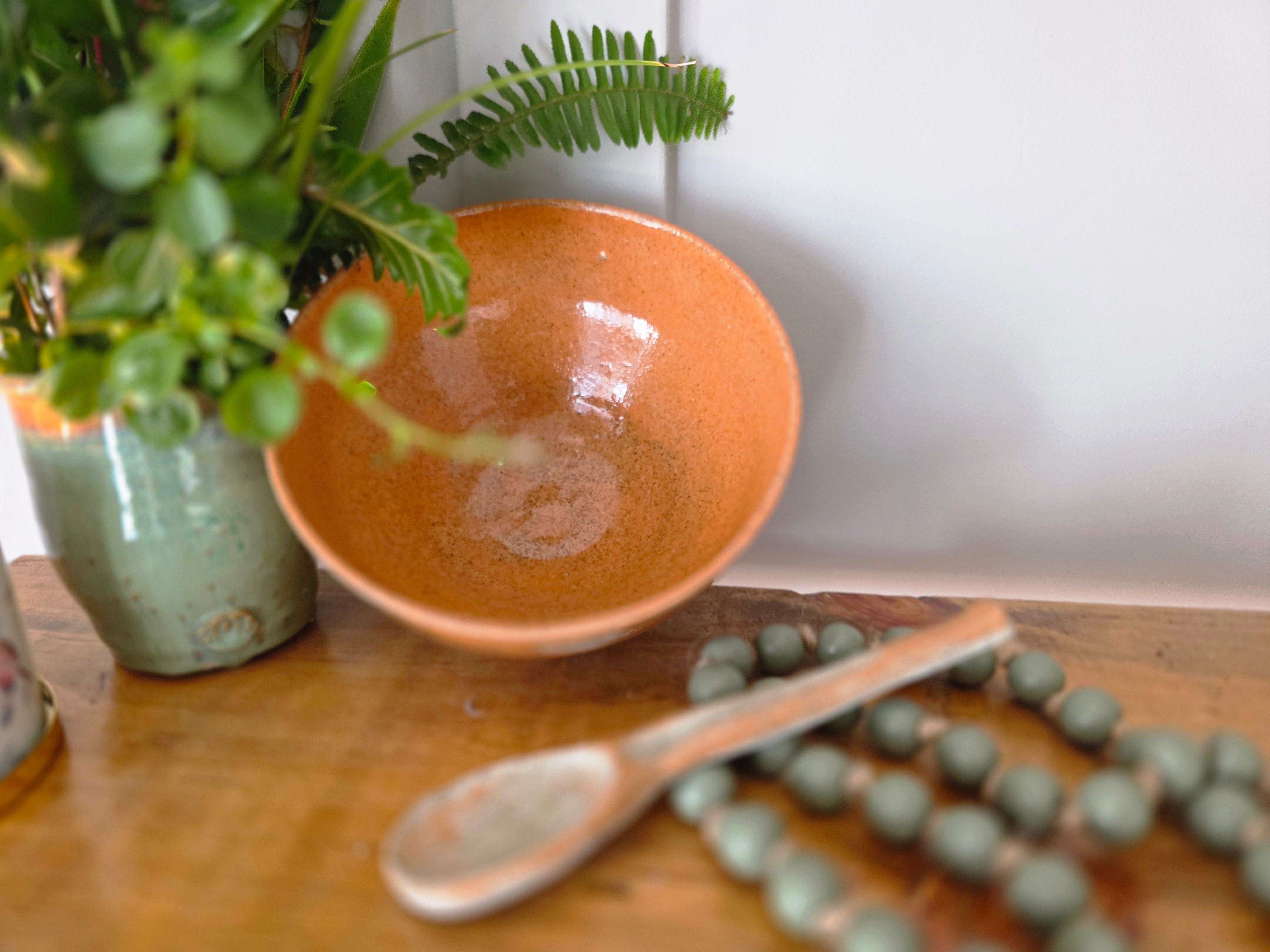 Orange Mixing Bowl and Spoon