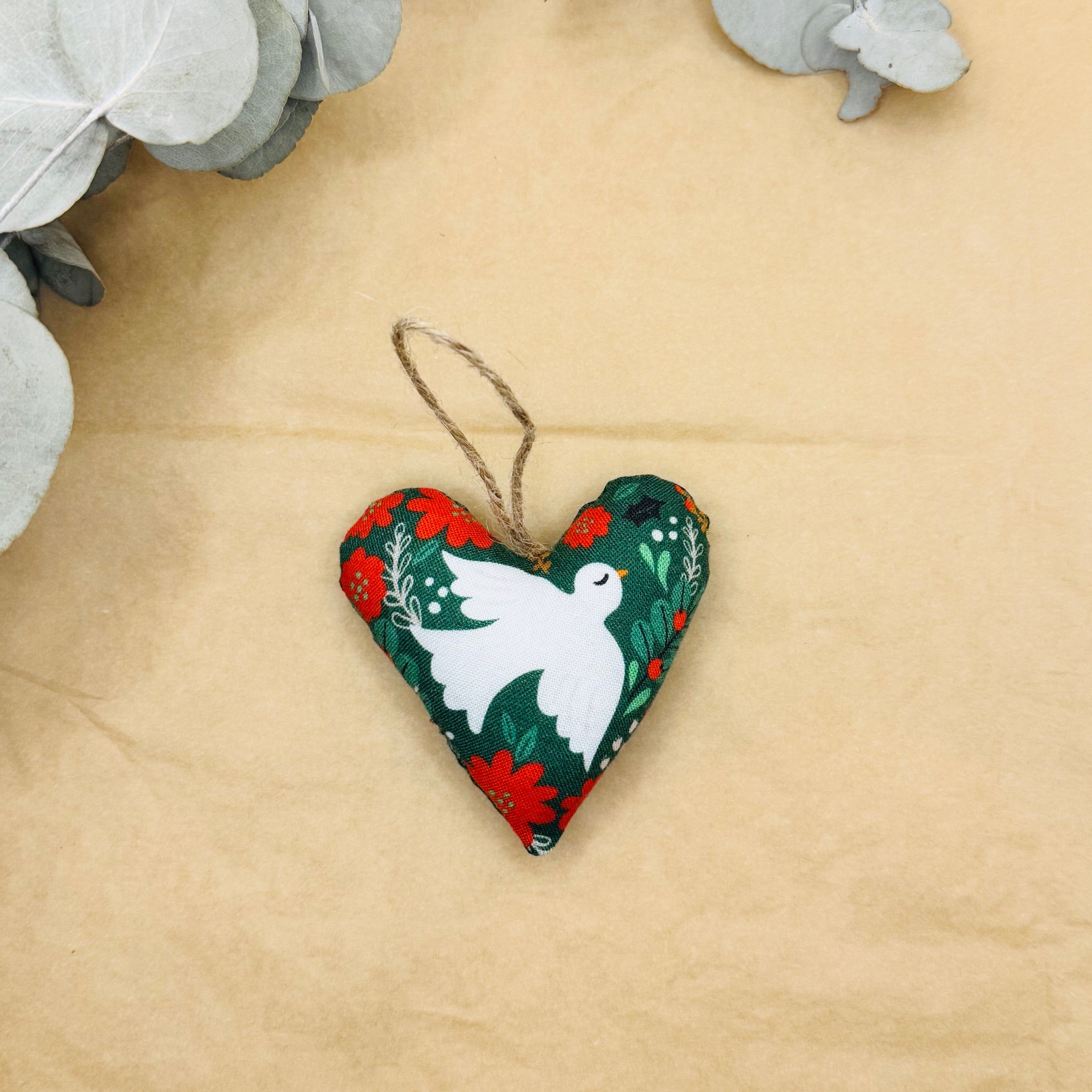 Handmade Red & Green Dove Christmas Hearts