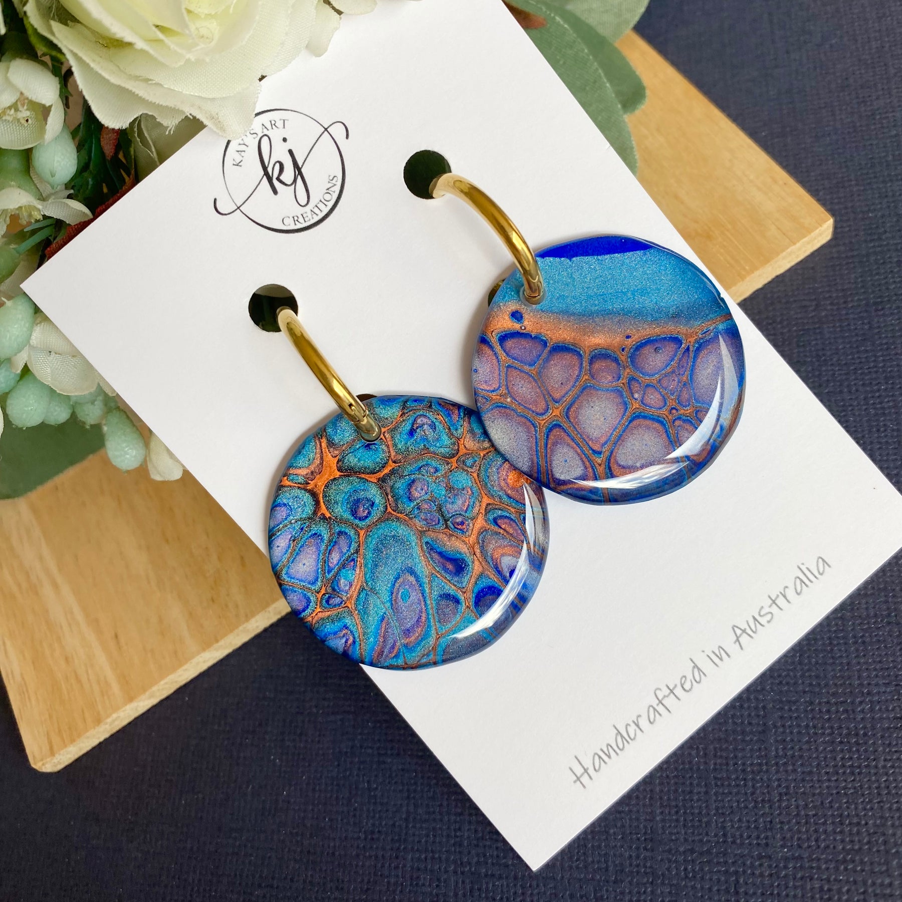 Copper Teal Huggie Hoop Earrings