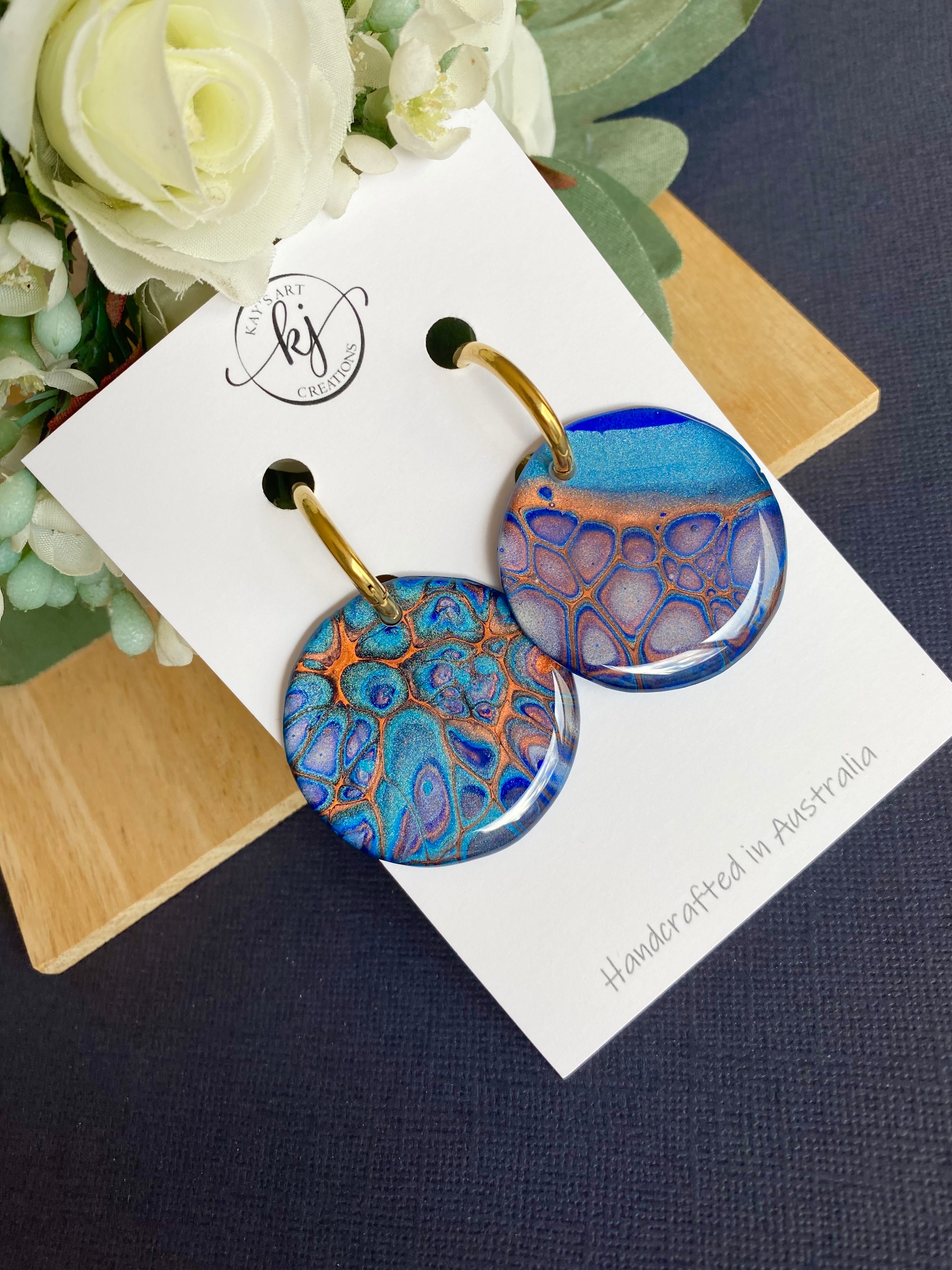 Copper Teal Huggie Hoop Earrings