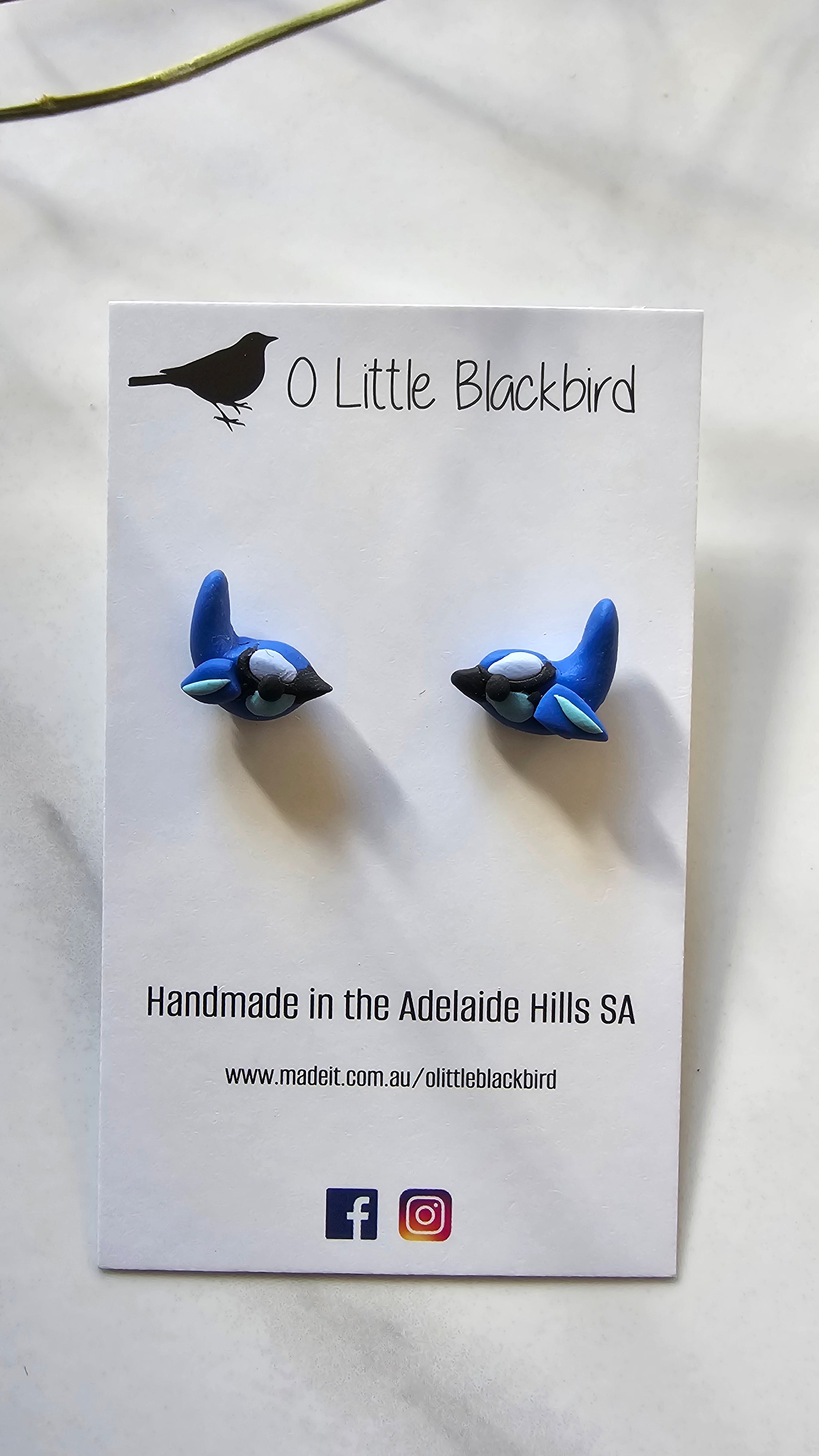 Splendid Fairy Wren Stud Earrings , Handmade,Bird Jewelery.
