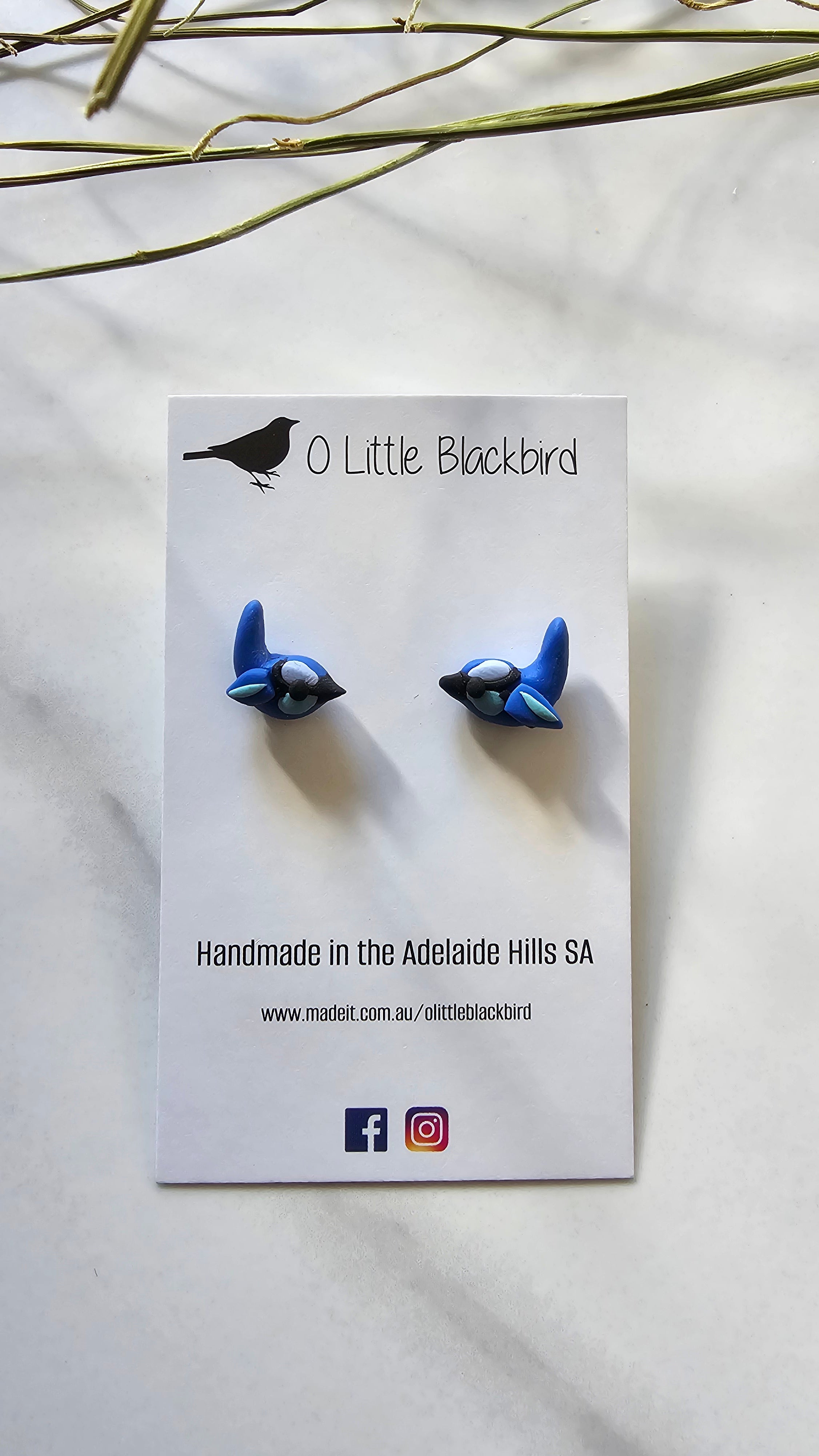 Splendid Fairy Wren Stud Earrings , Handmade,Bird Jewelery.