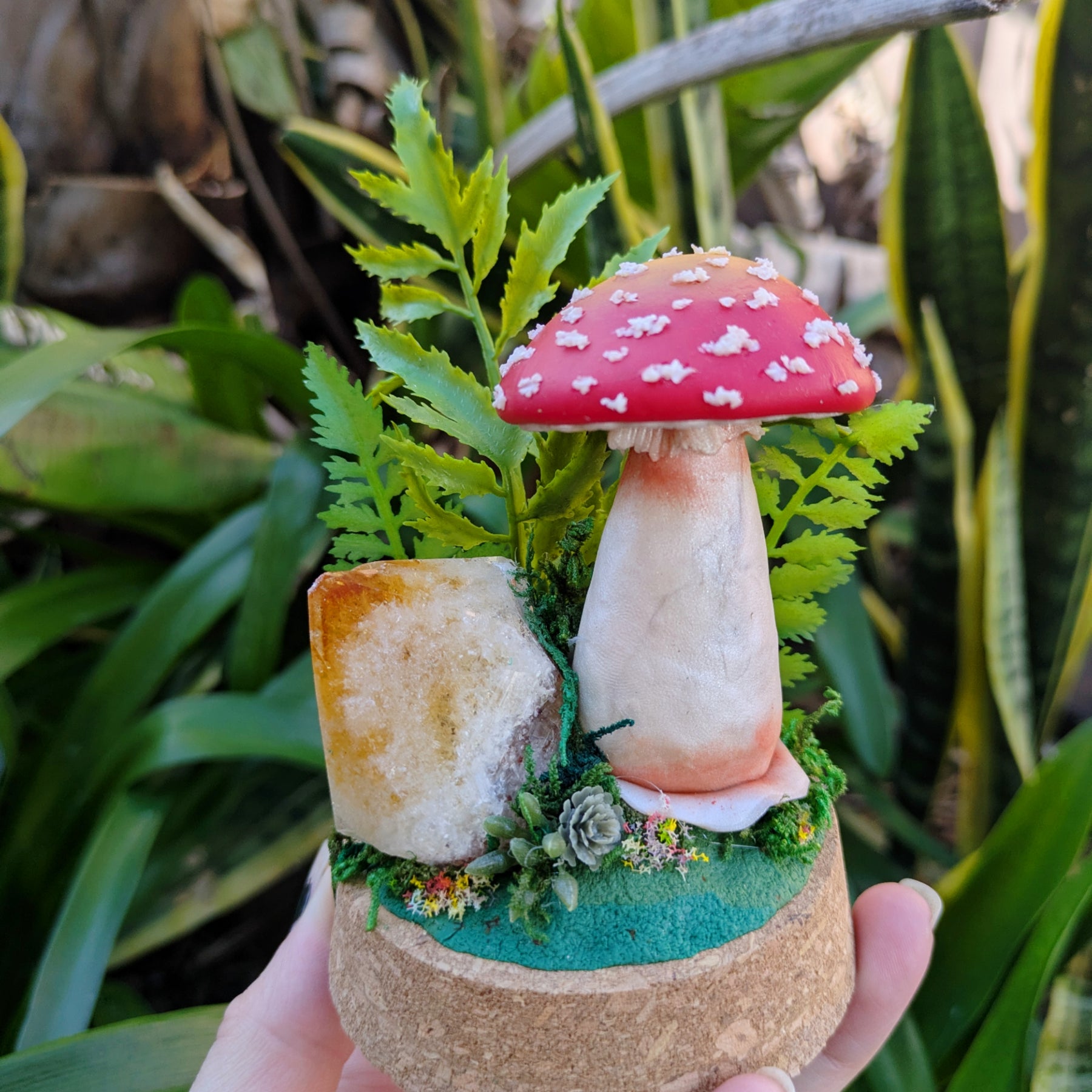 Enchanted Amanita Mushroom Dome with citrine crystal
