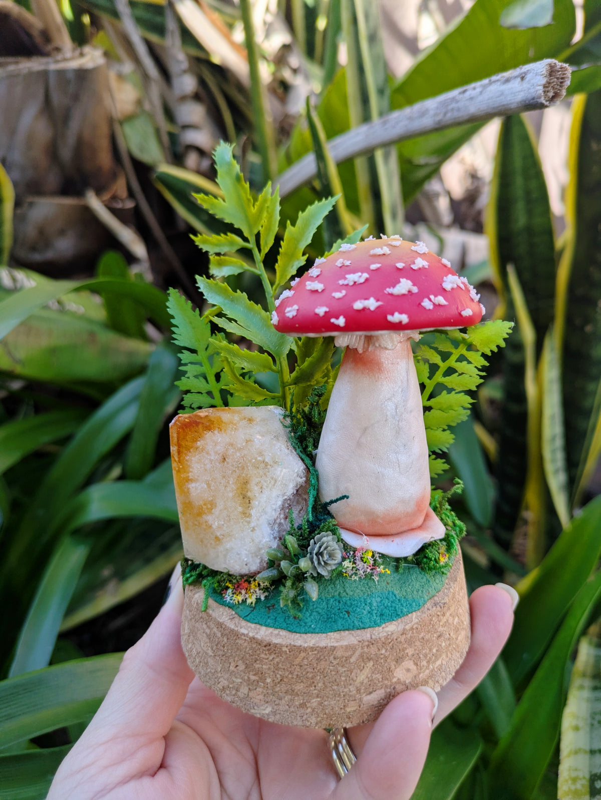 Enchanted Amanita Mushroom Dome with citrine crystal