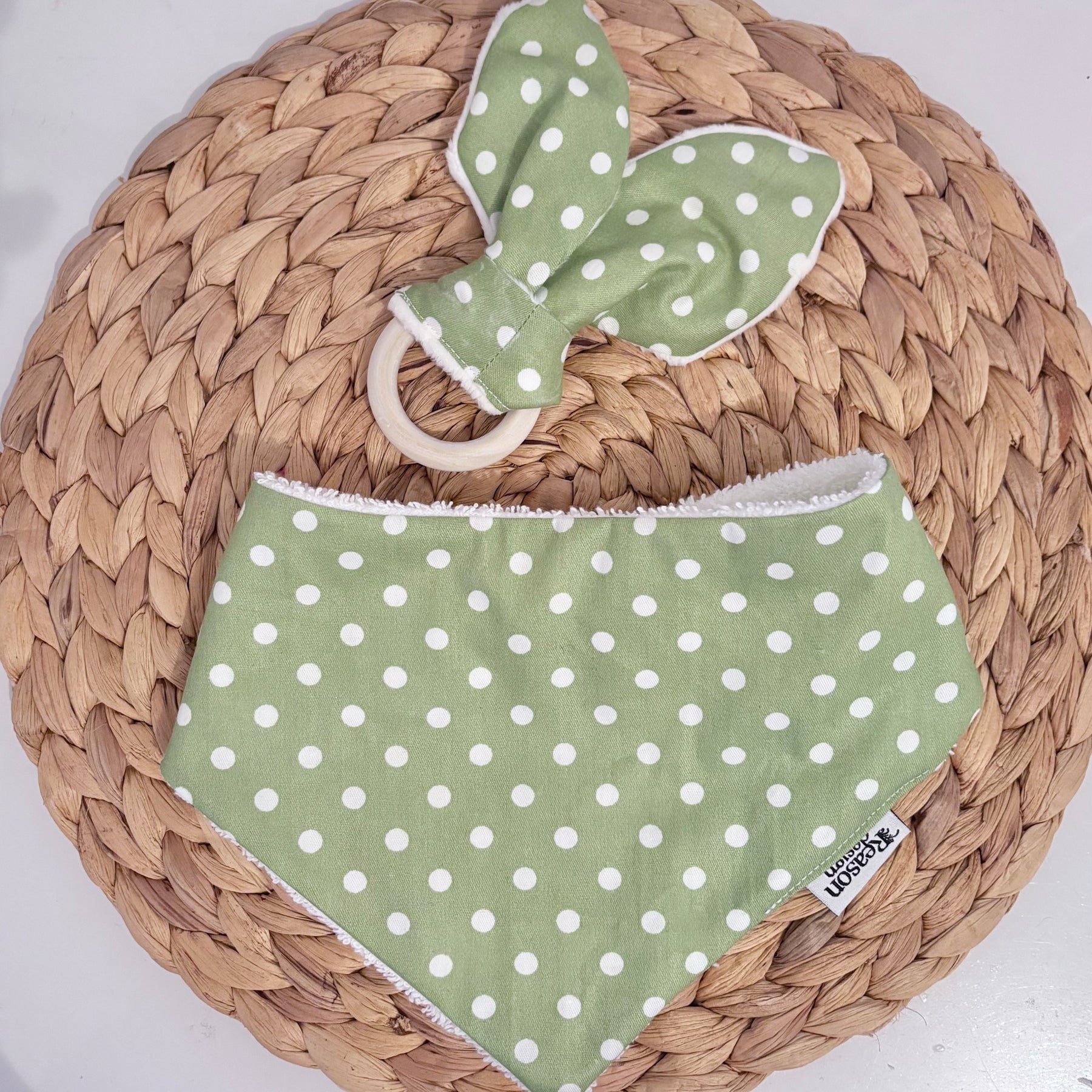 Baby Bib & Wooden Ring Bunny Ear Minky Teether Set