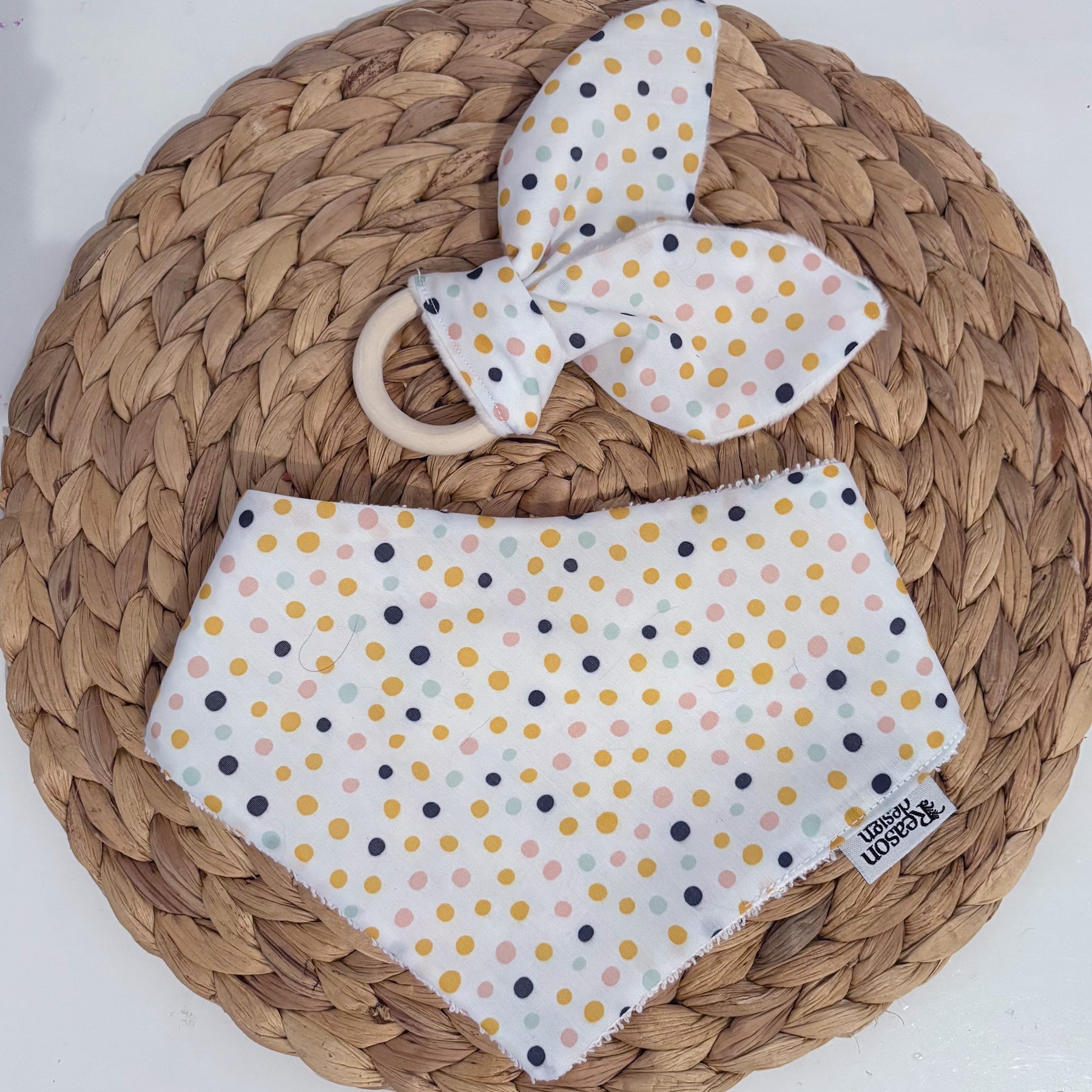 Baby Bib & Wooden Ring Bunny Ear Minky Teether Set