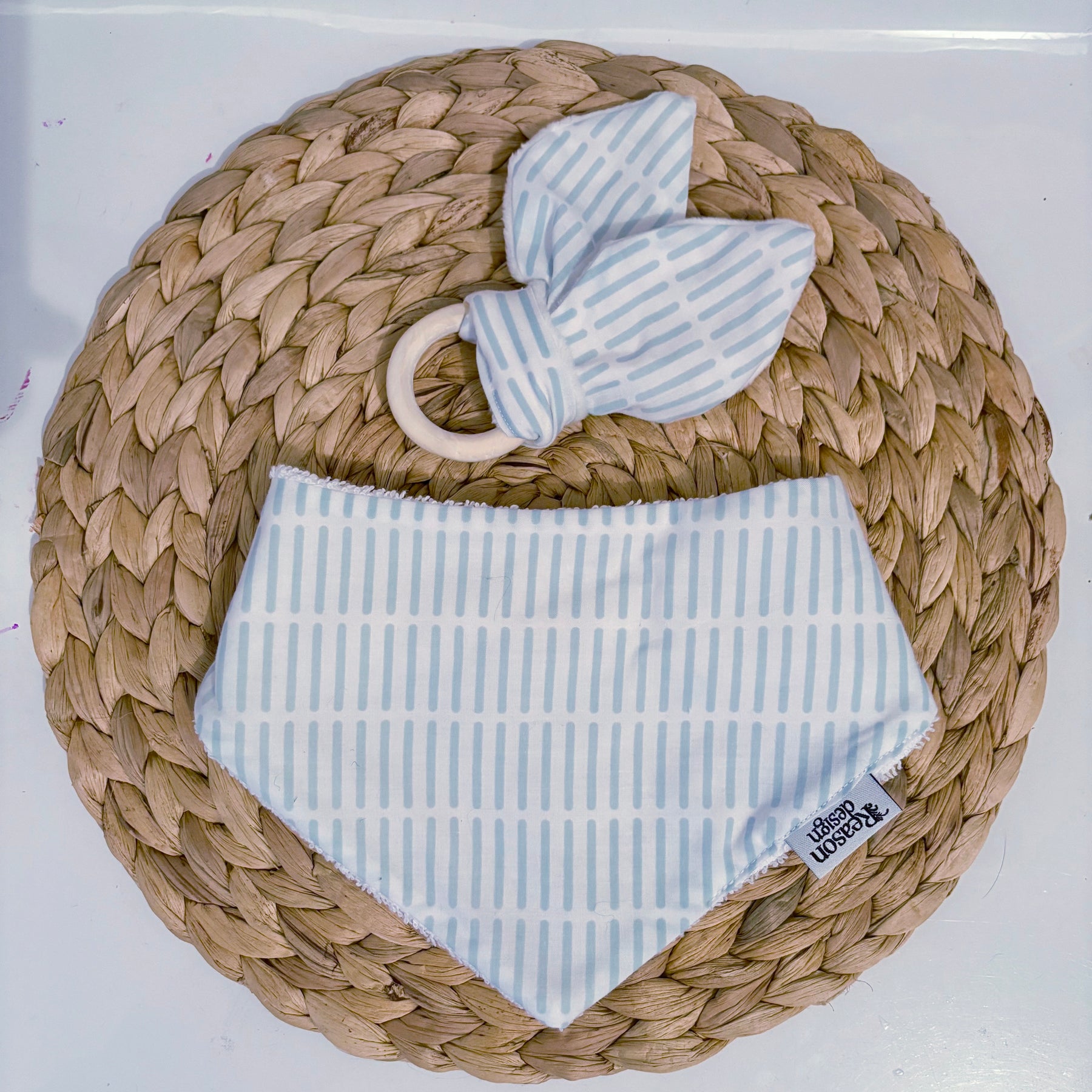 Baby Bib & Wooden Ring Bunny Ear Minky Teether Set