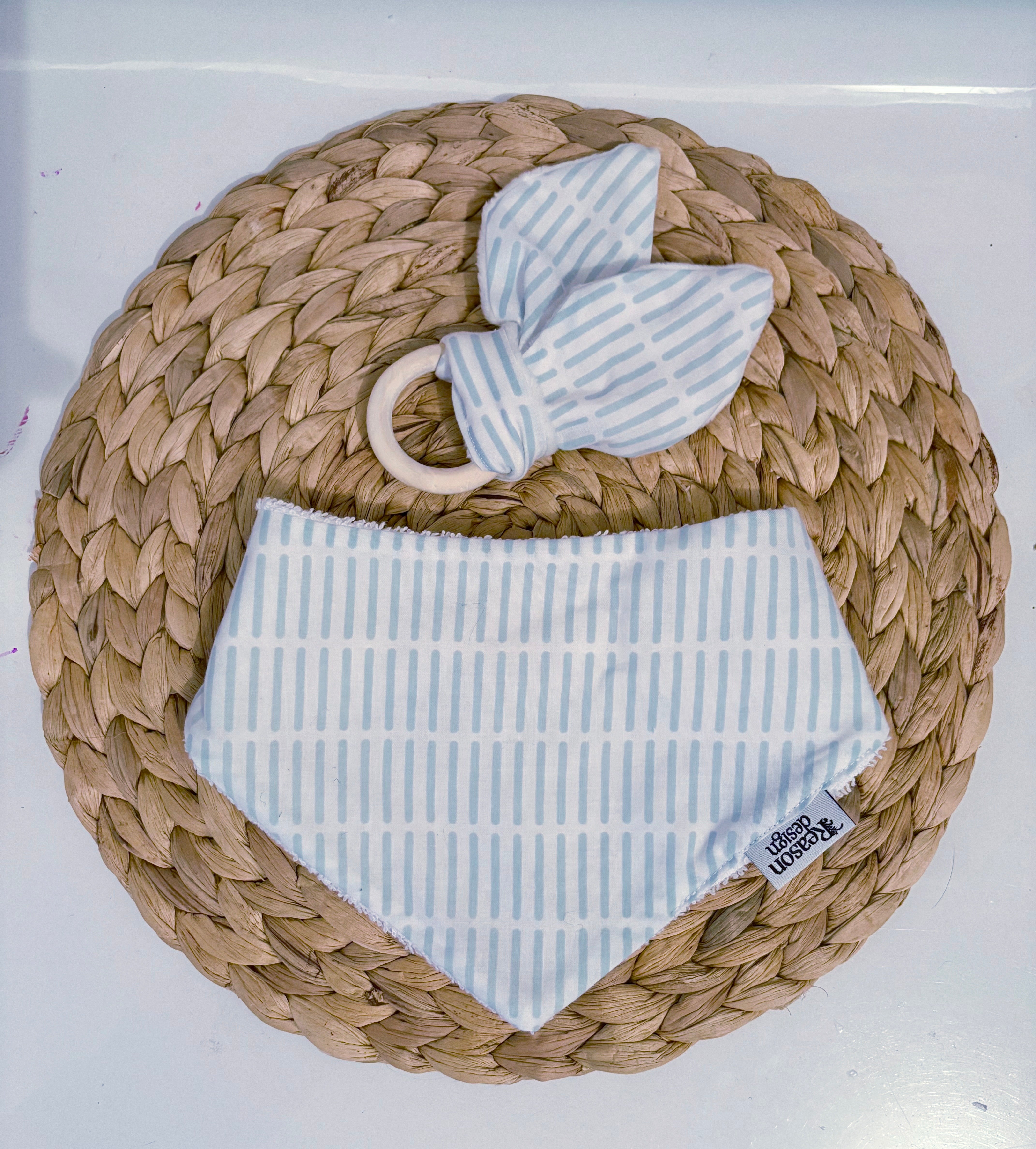 Baby Bib & Wooden Ring Bunny Ear Minky Teether Set