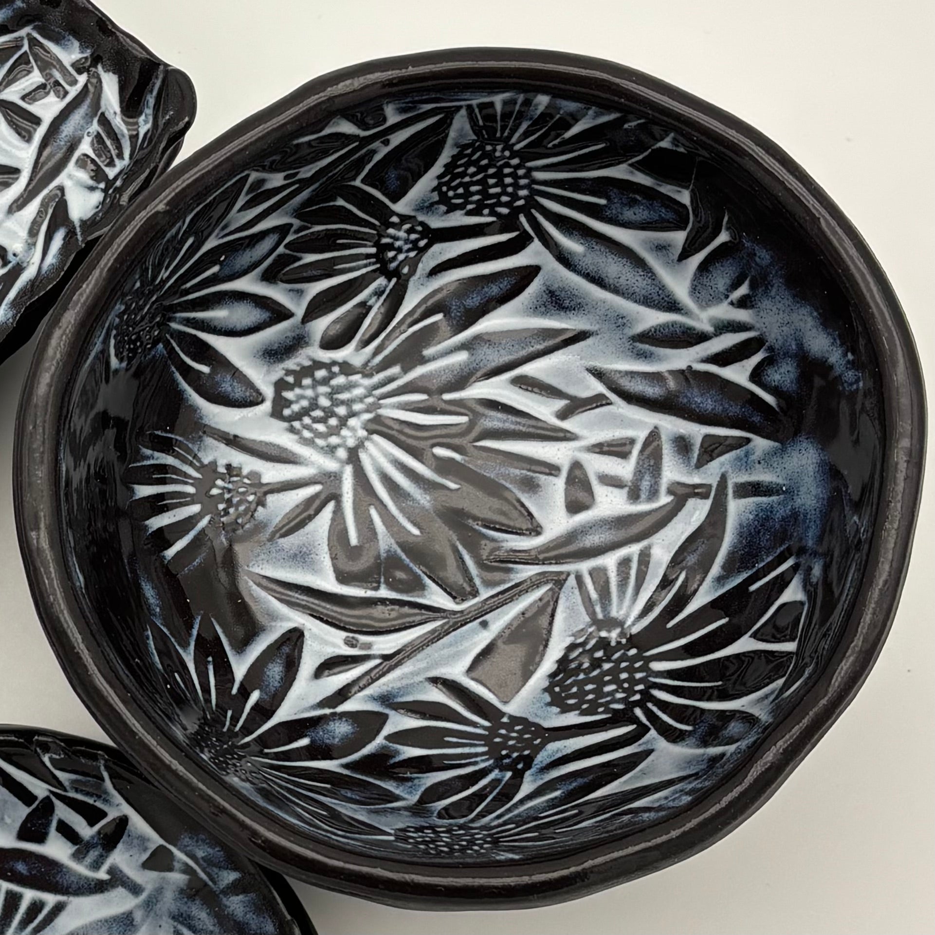 Unique Handmade Ceramic | Dip Bowl | Hand Built Pottery | Floral Stamp