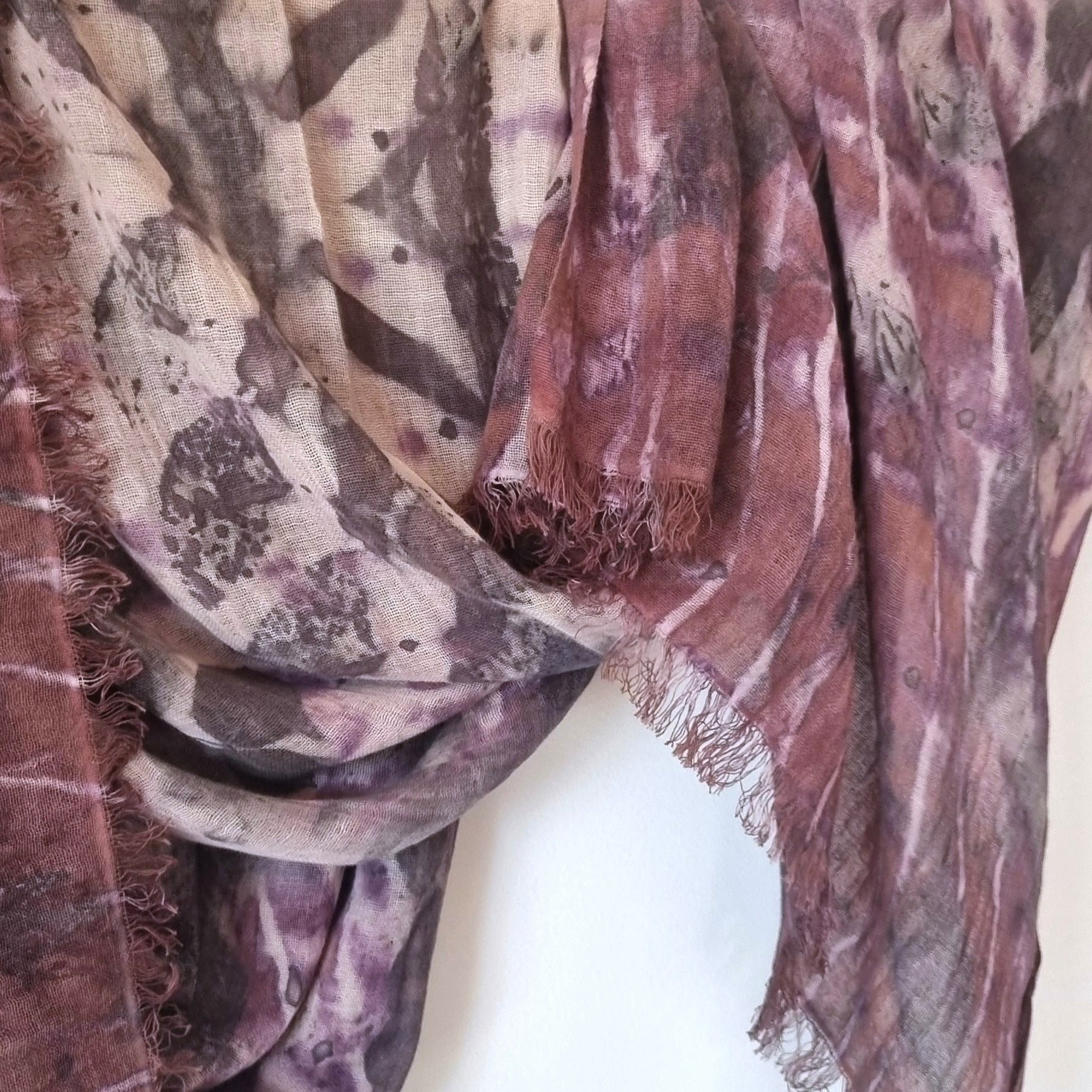 The Evelyn - Cotton/Linen Blend Ecoprint Scarf/Wrap