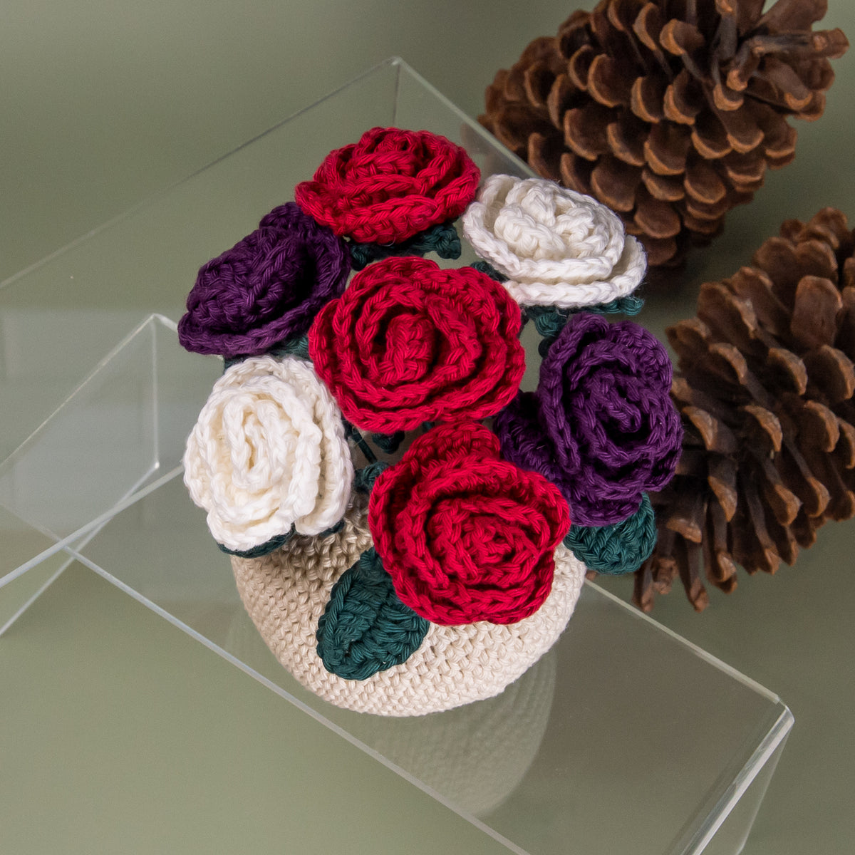 Forever Flowers - Crocheted Roses in Vase - Pots of Colour