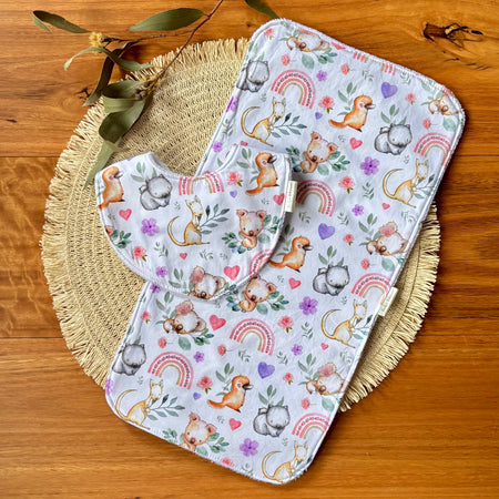 Baby Bib and Burp Cloth Set | Koala Dreams | Ready to Ship