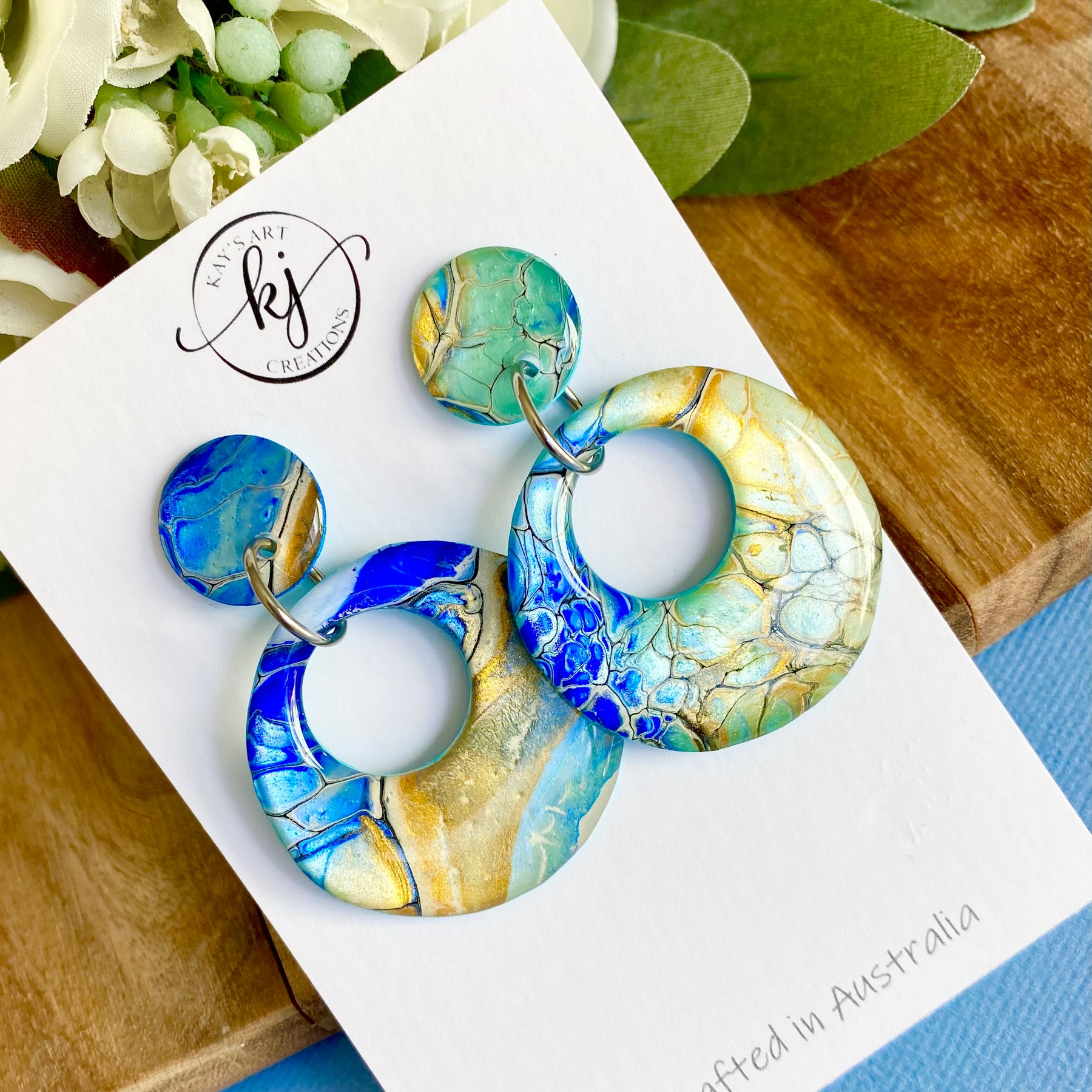 Hand Painted Turquoise Ultramarine Stud Dangle Earrings