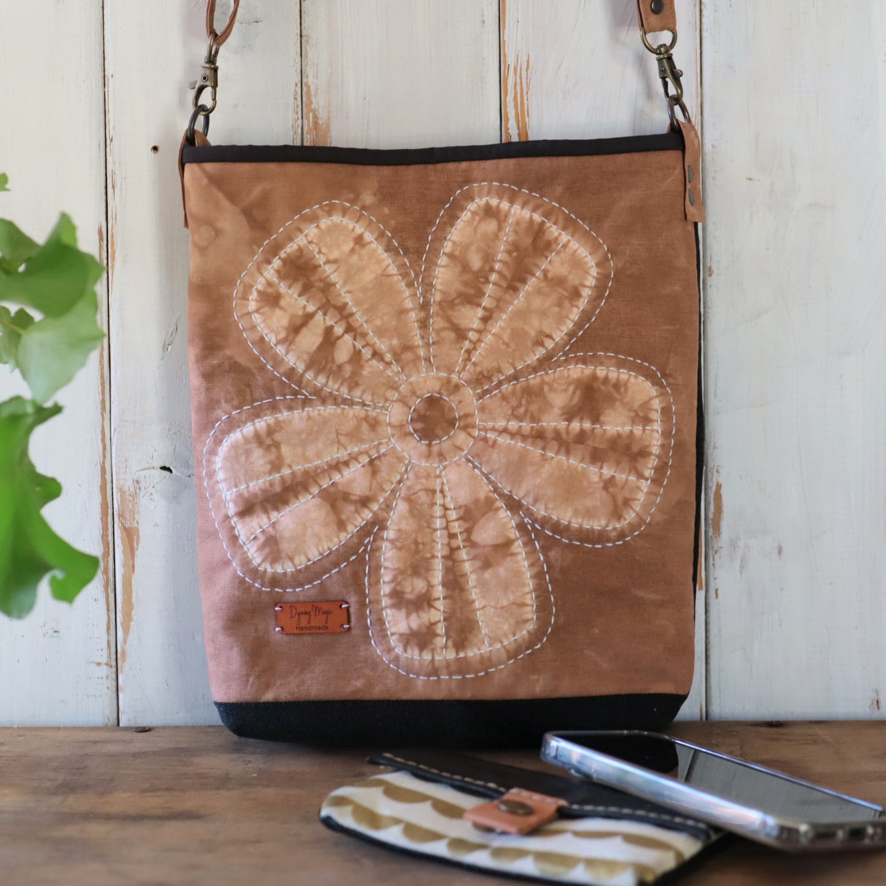 Stitched Shibori Dyed Shoulder Bag, Cross Body Bag