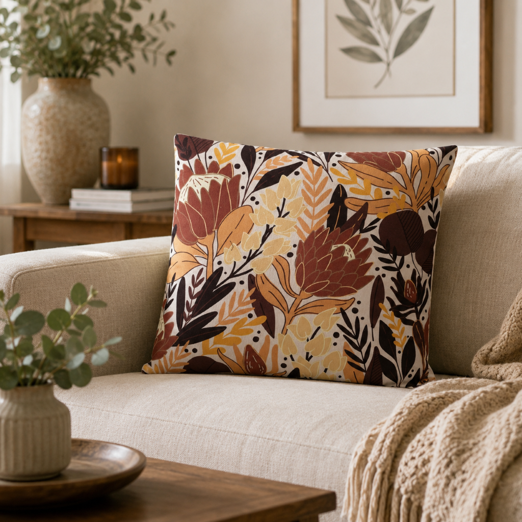 Native floral Cushion Covers- Brown and Gold -45x45cm