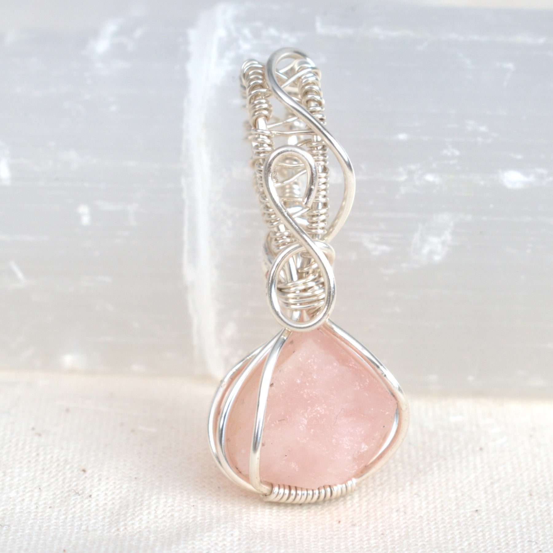 Raw Rose Quartz – Hand-Wrapped Gemstone Pendant
