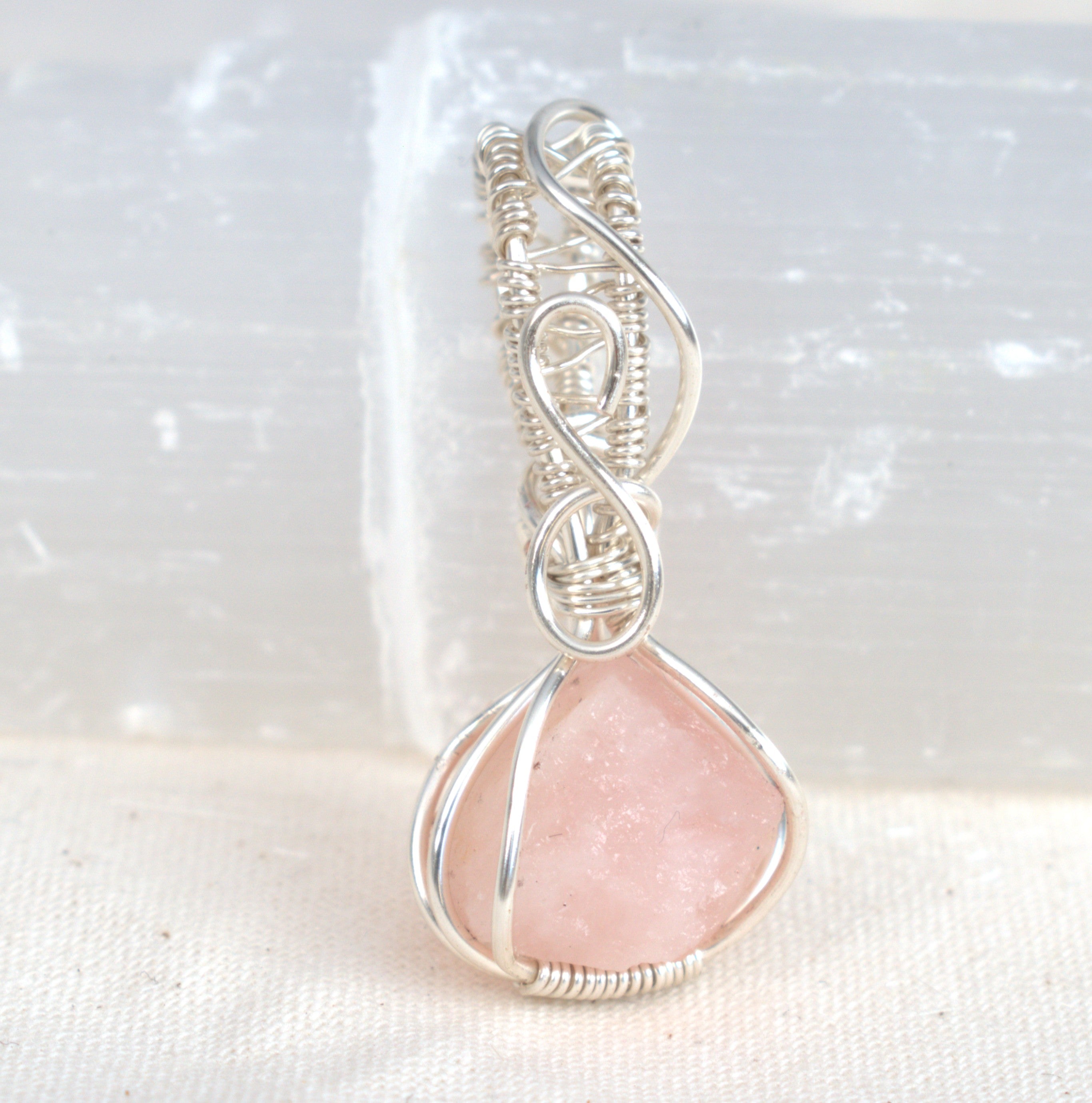 Raw Rose Quartz – Hand-Wrapped Gemstone Pendant