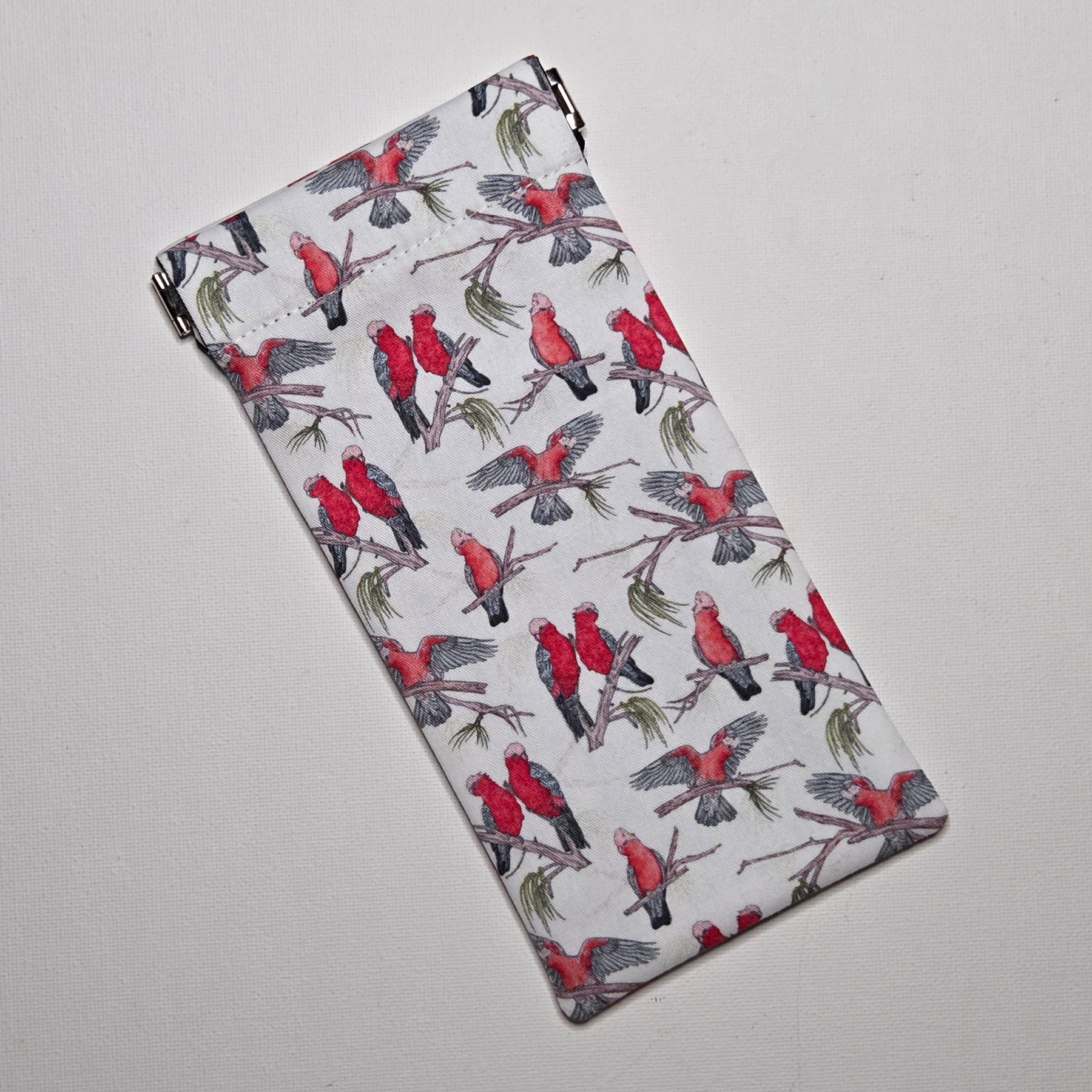 Sunglasses Pouch in pink and grey galah fabric