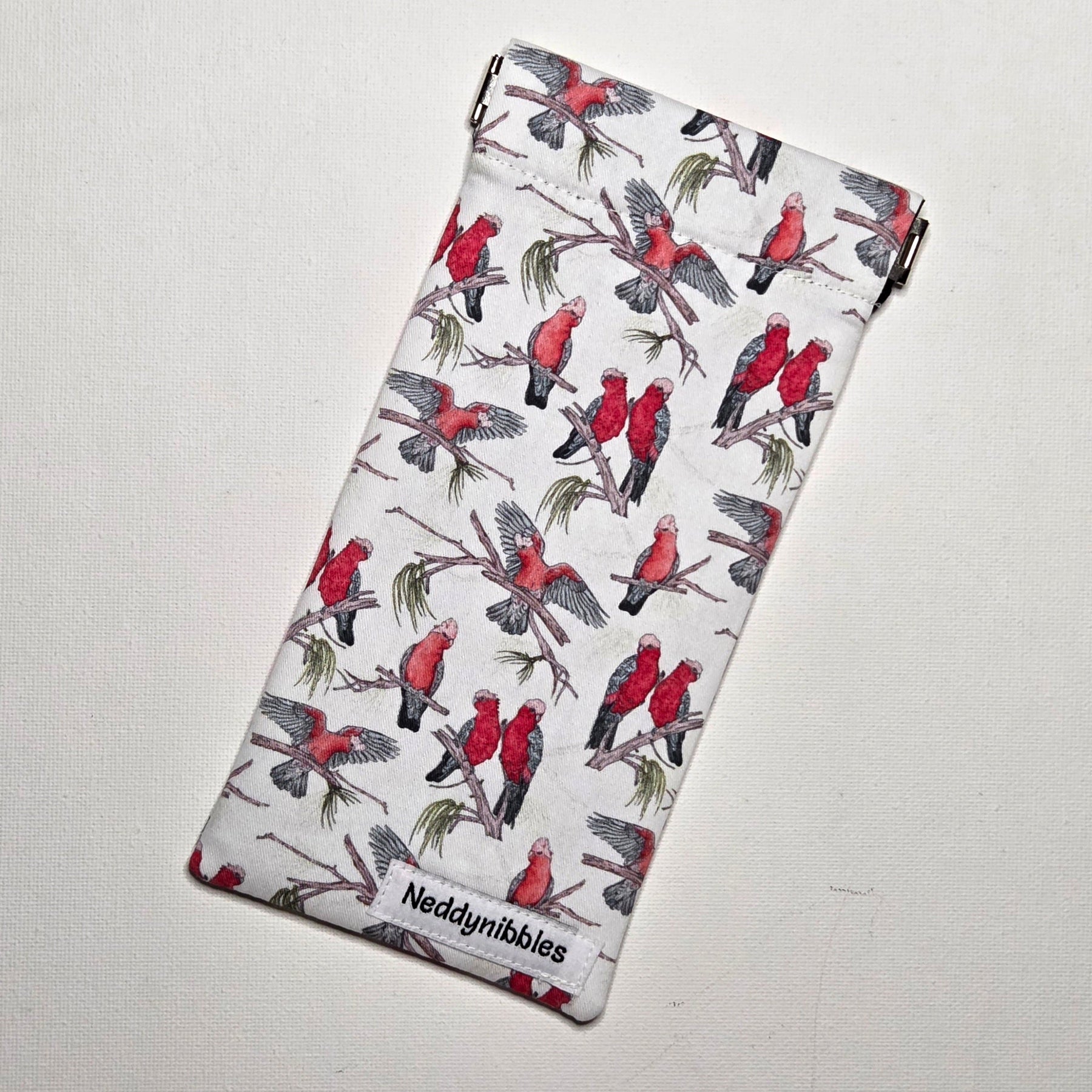 Sunglasses Pouch in pink and grey galah fabric