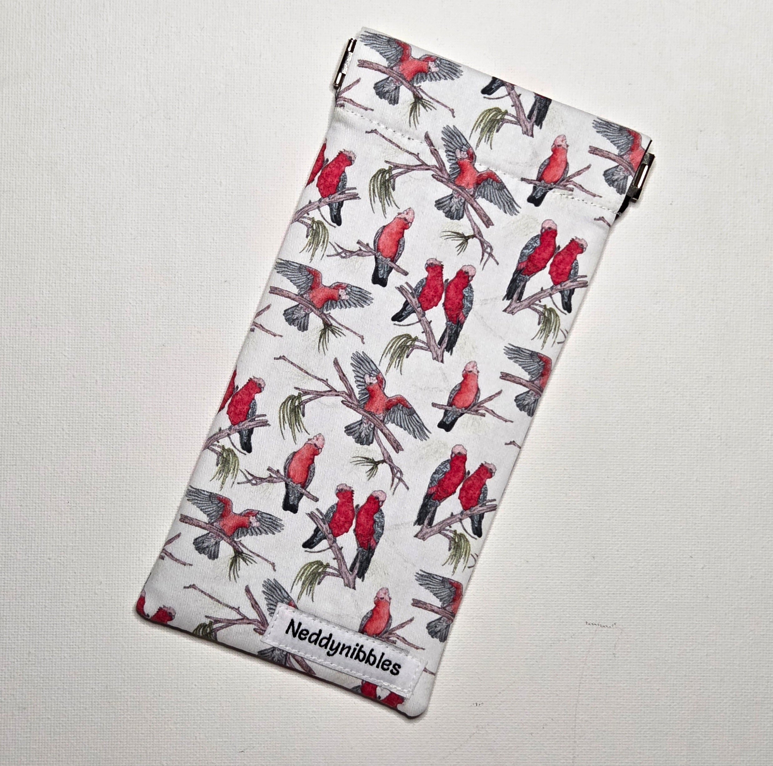 Sunglasses Pouch in pink and grey galah fabric