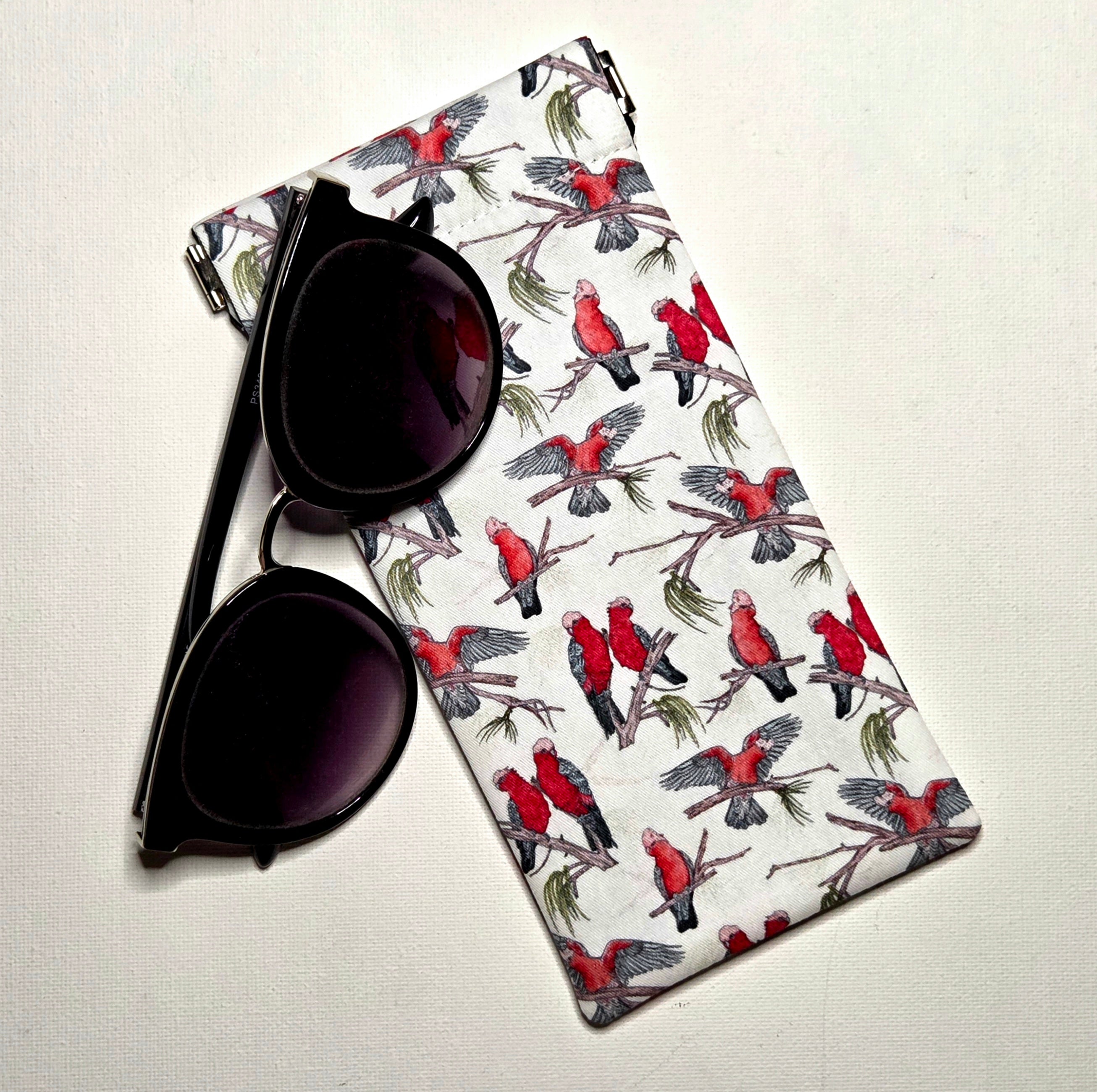 Sunglasses Pouch in pink and grey galah fabric