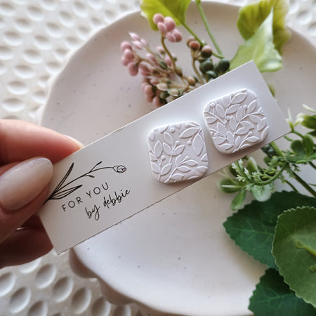 Leaf print square stud earrings