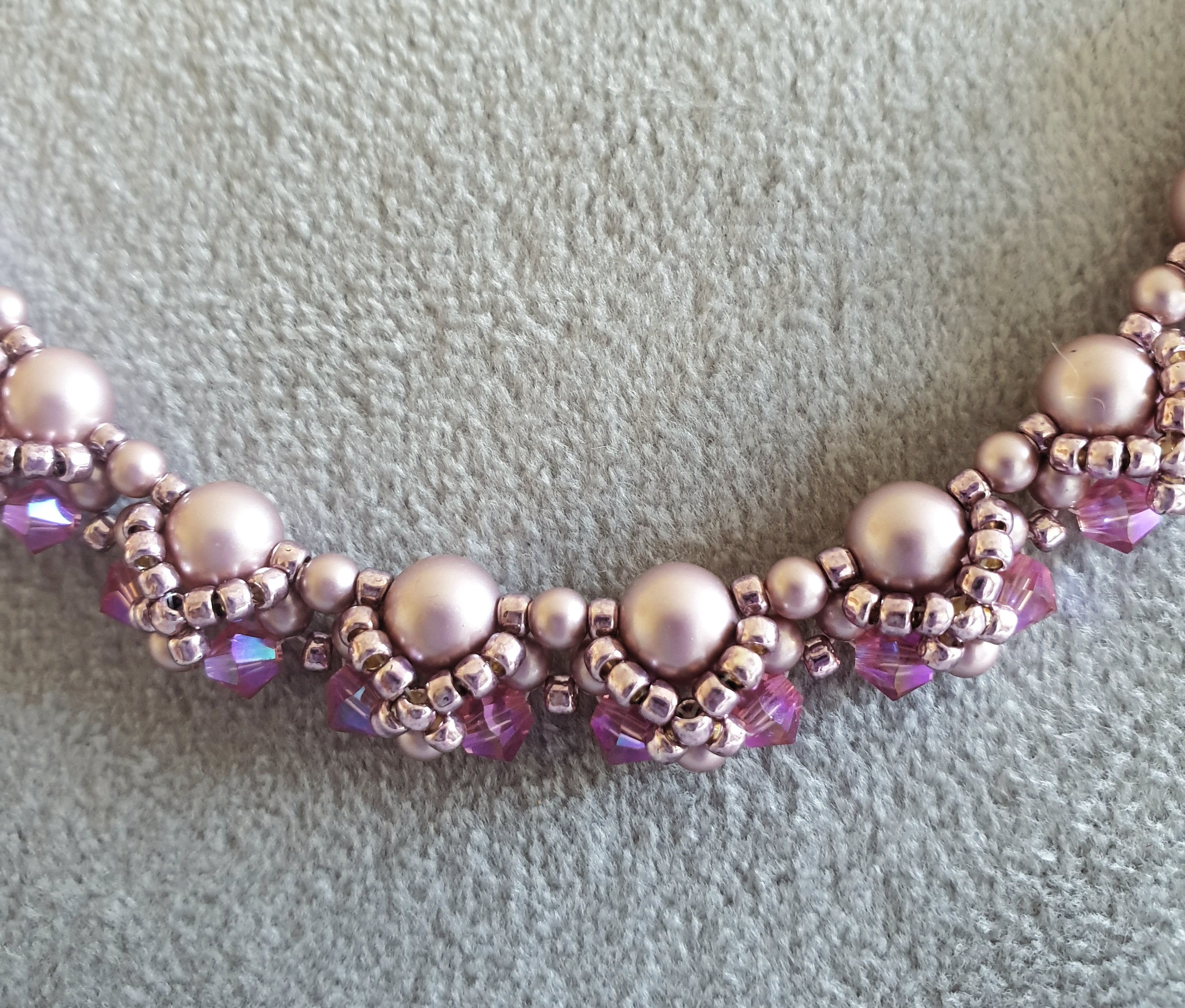 Pink Pearl and Crystal Necklace