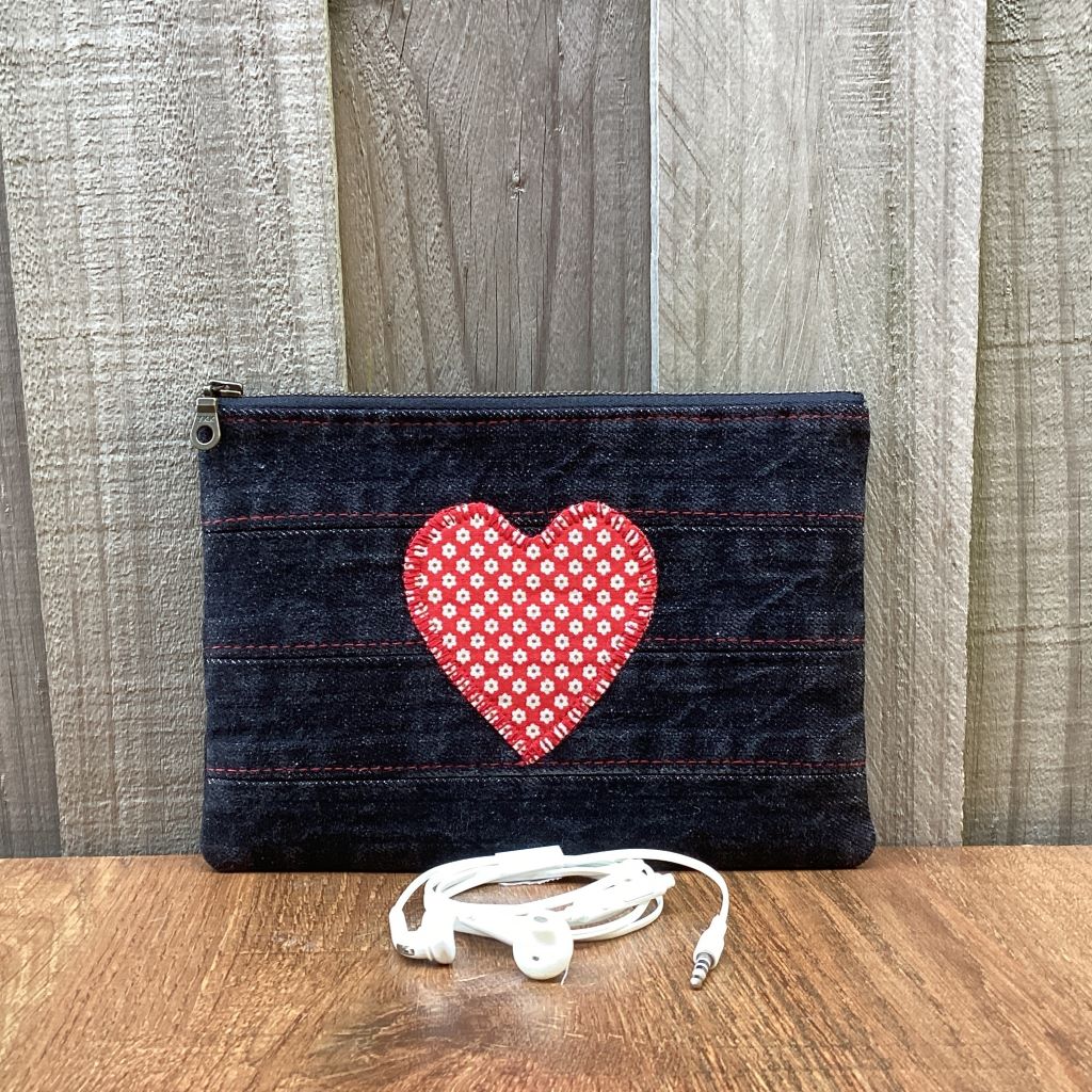 Black Upcycled Denim Purse – Red Heart