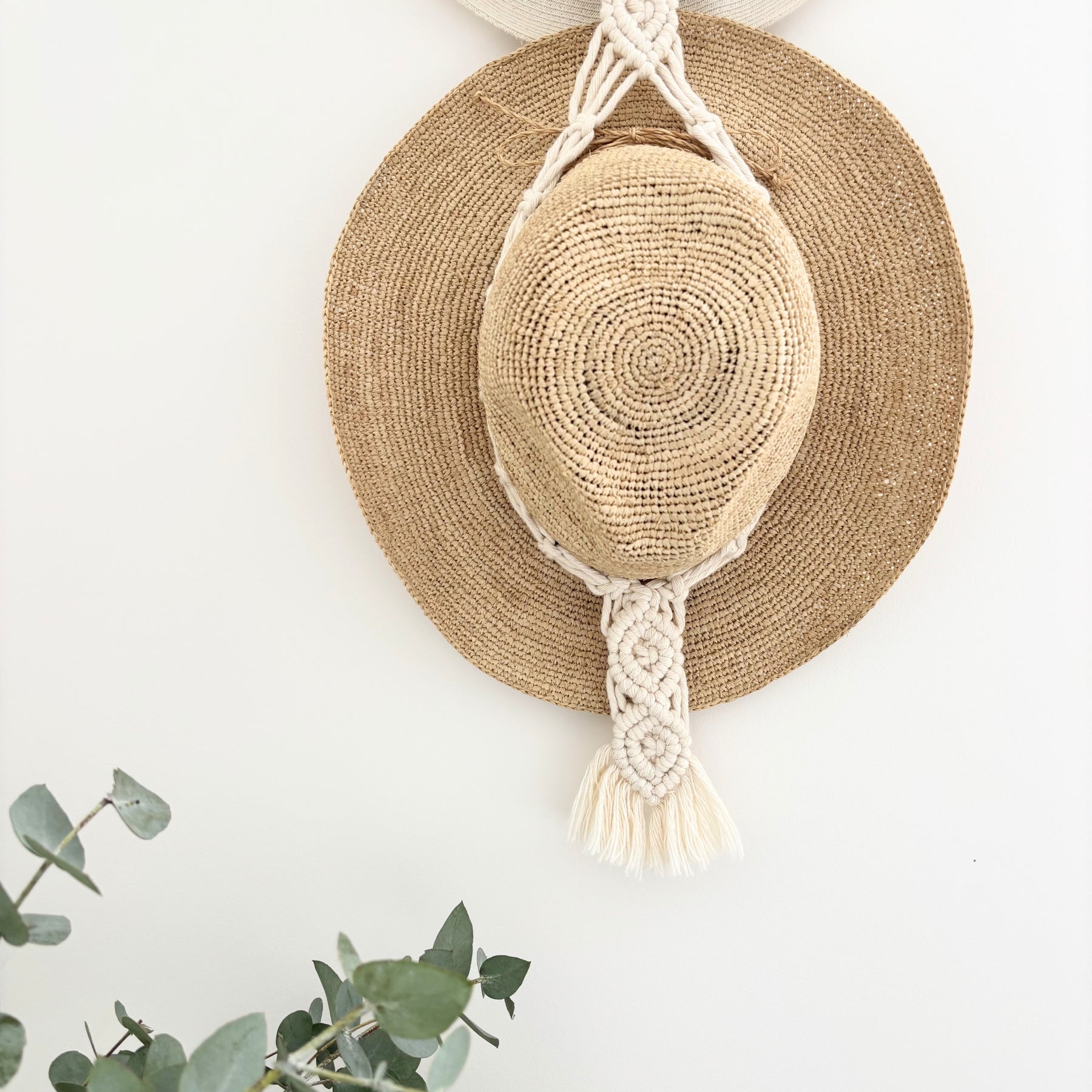 Macrame Hat Hanger - Double - Driftwood or Wood Ring Option