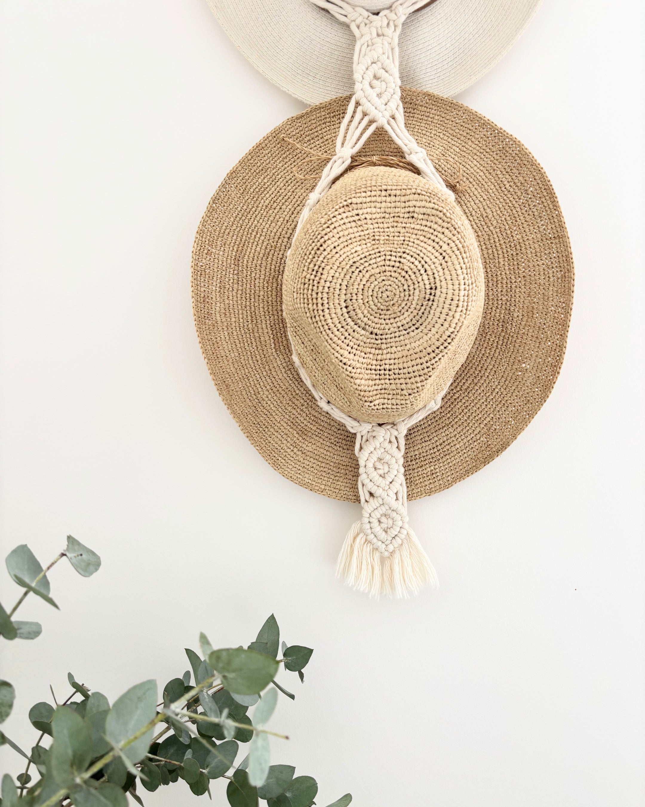 Macrame Hat Hanger - Double - Driftwood or Wood Ring Option