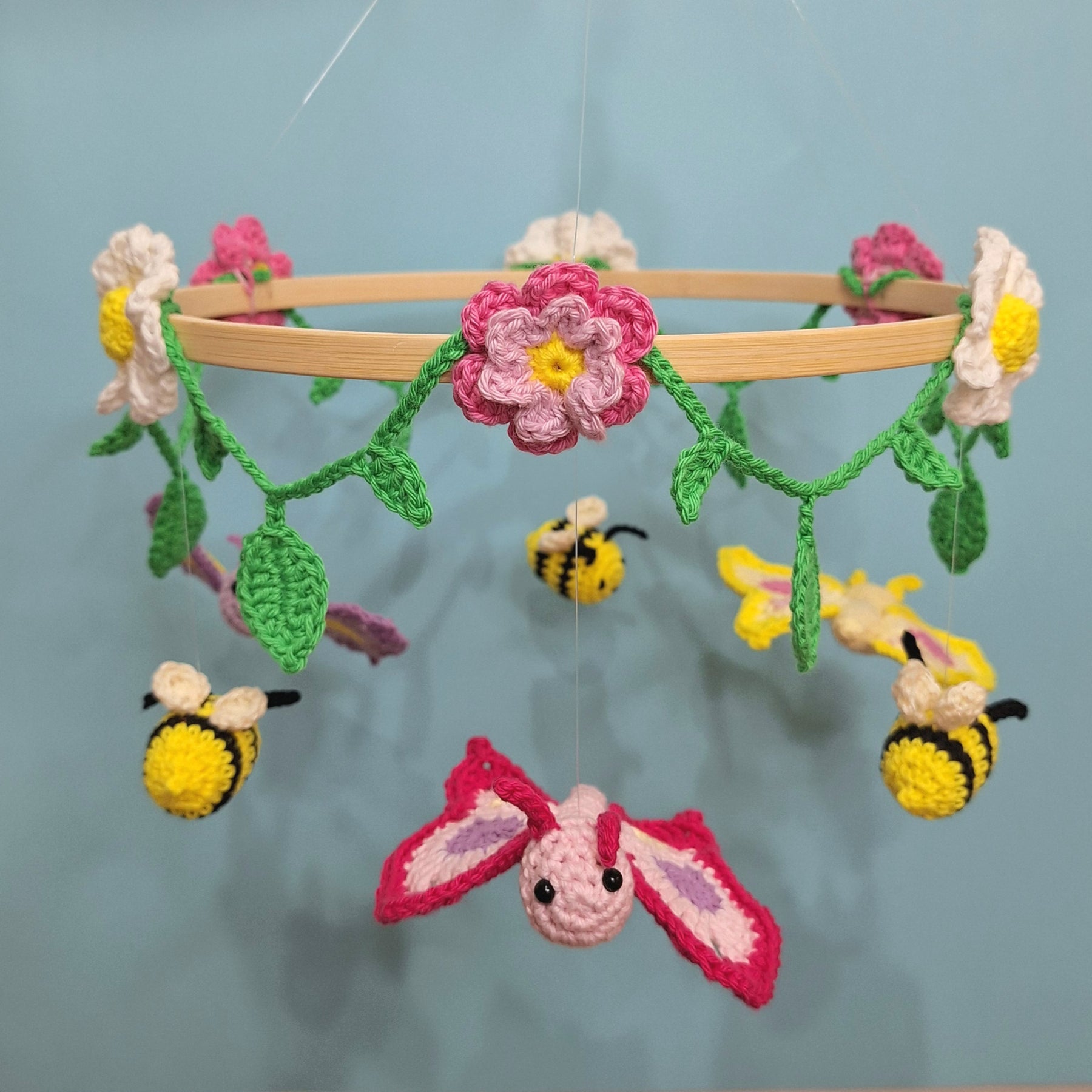 Crocheted Butterfly and Bee Springtime mobile