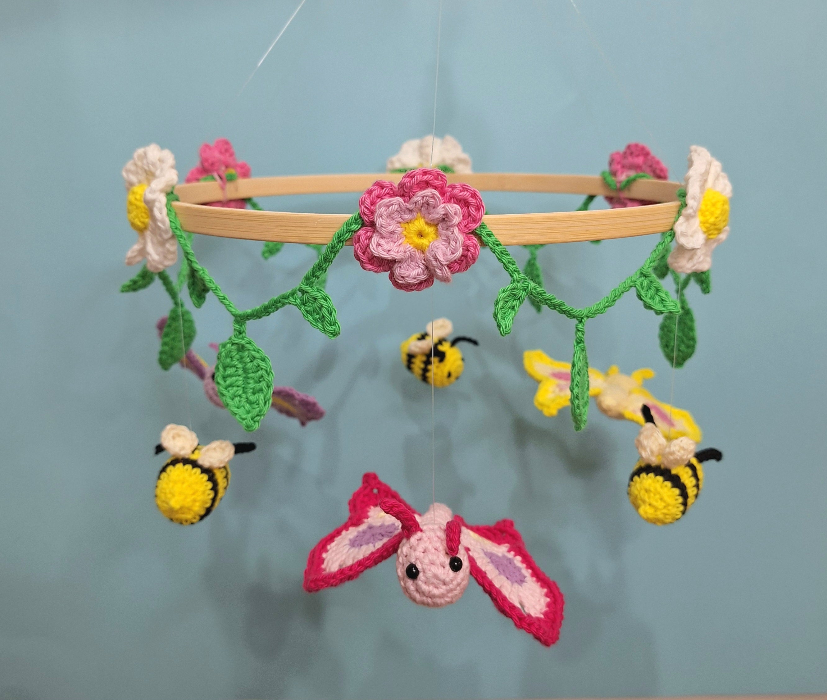 Crocheted Butterfly and Bee Springtime mobile