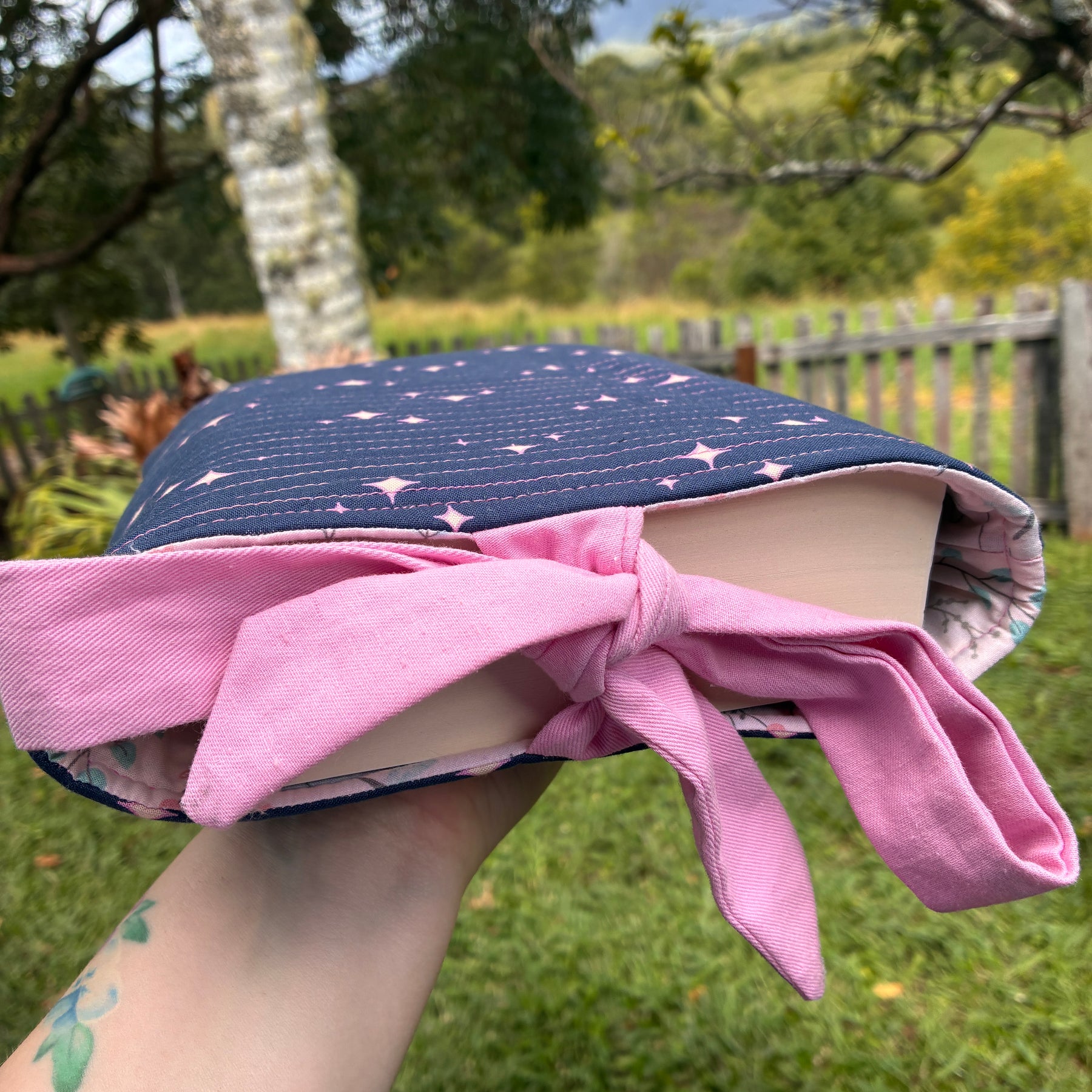Large Book Sleeve (Navy & Pink Celestial)