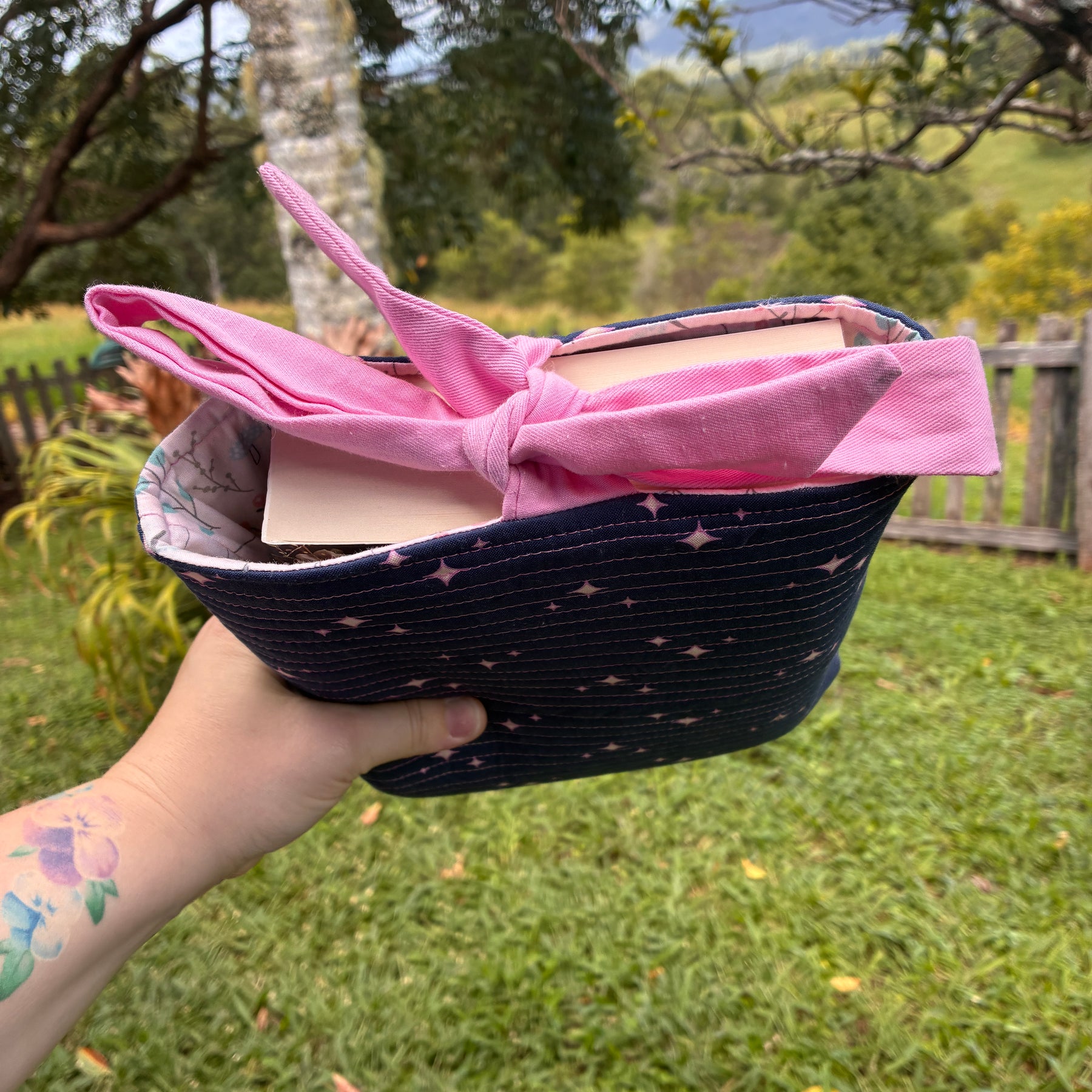 Large Book Sleeve (Navy & Pink Celestial)