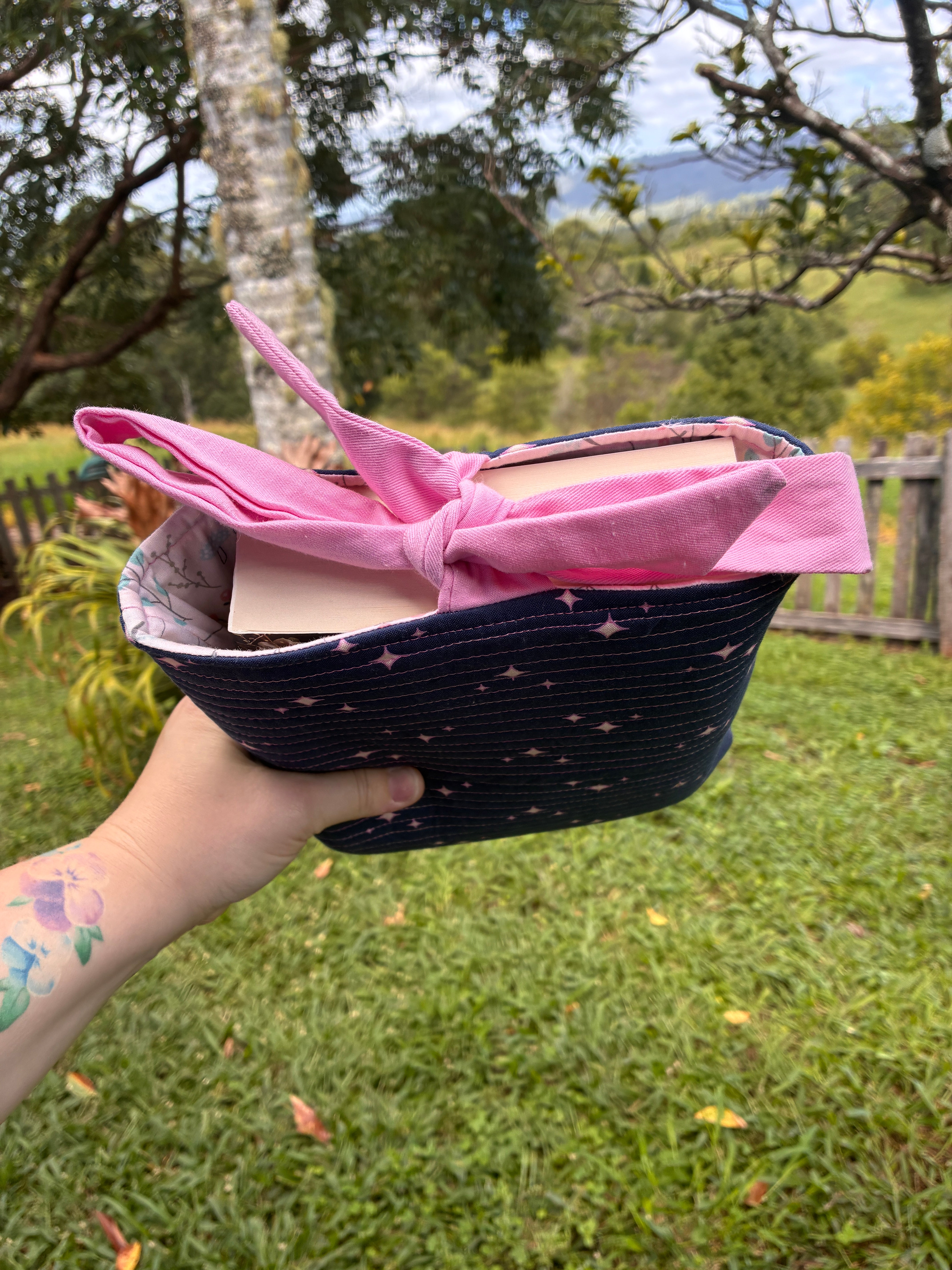 Large Book Sleeve (Navy & Pink Celestial)