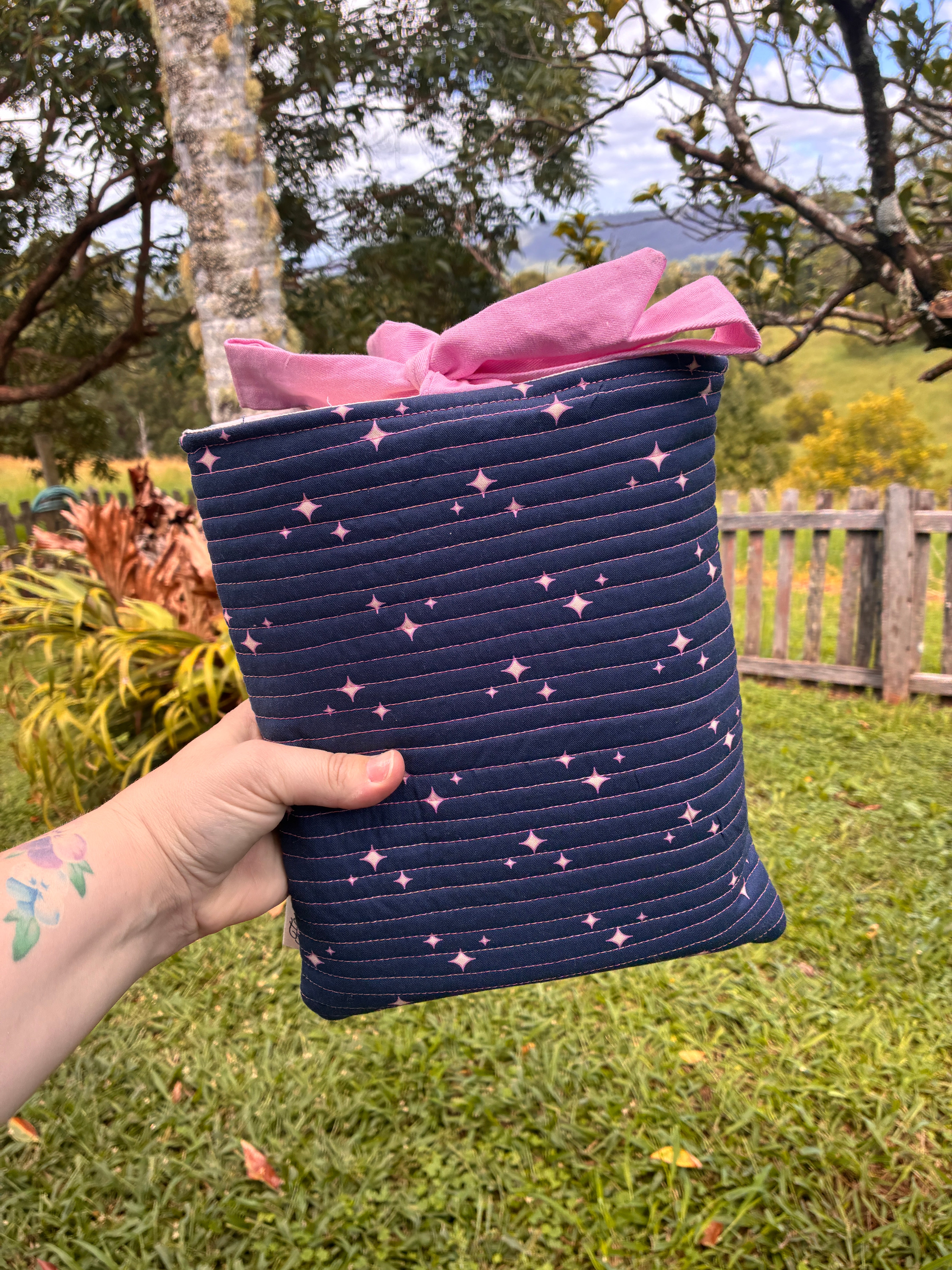 Large Book Sleeve (Navy & Pink Celestial)