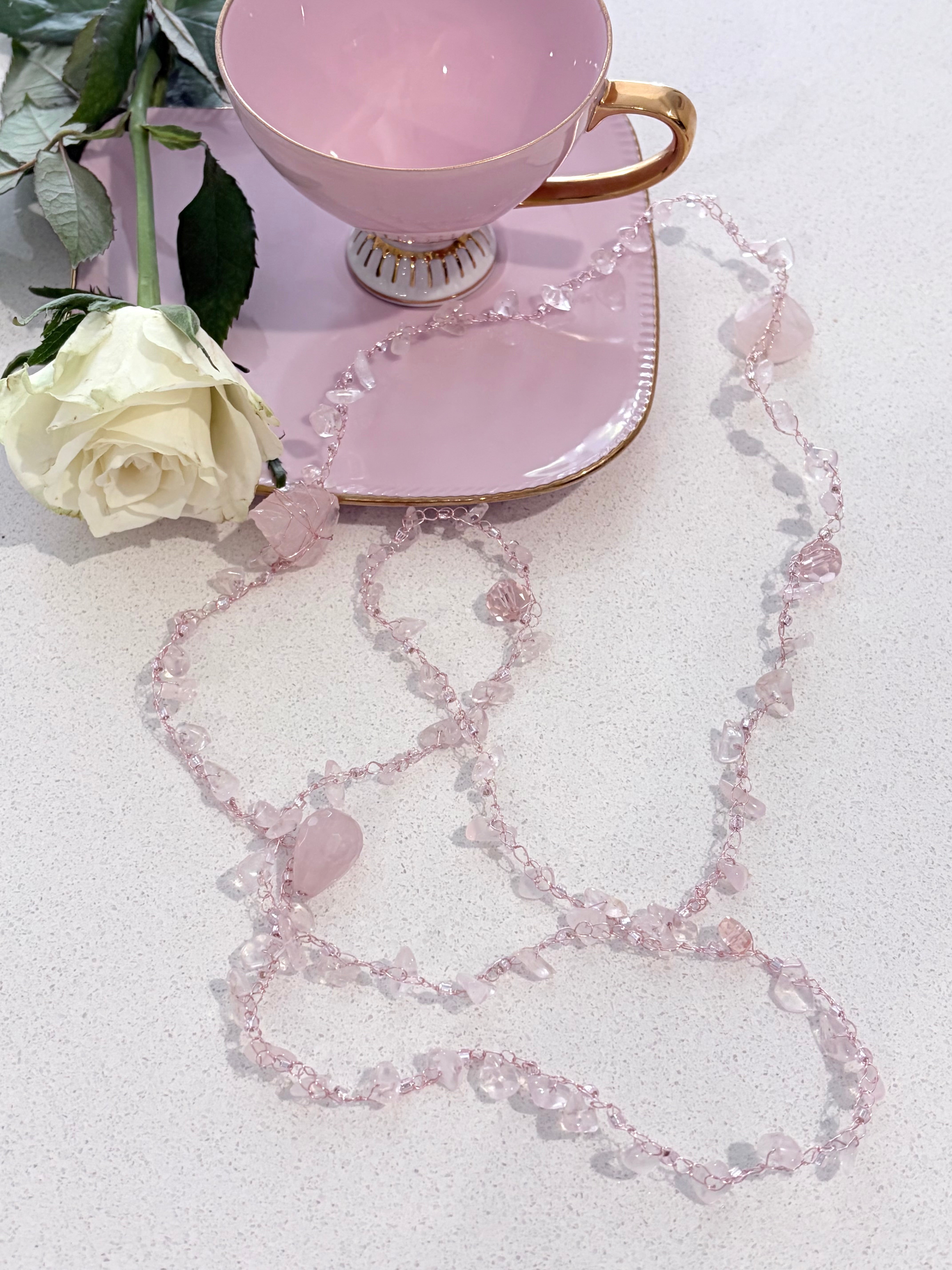 “Candy” Rose Quartz Crochet Necklace
