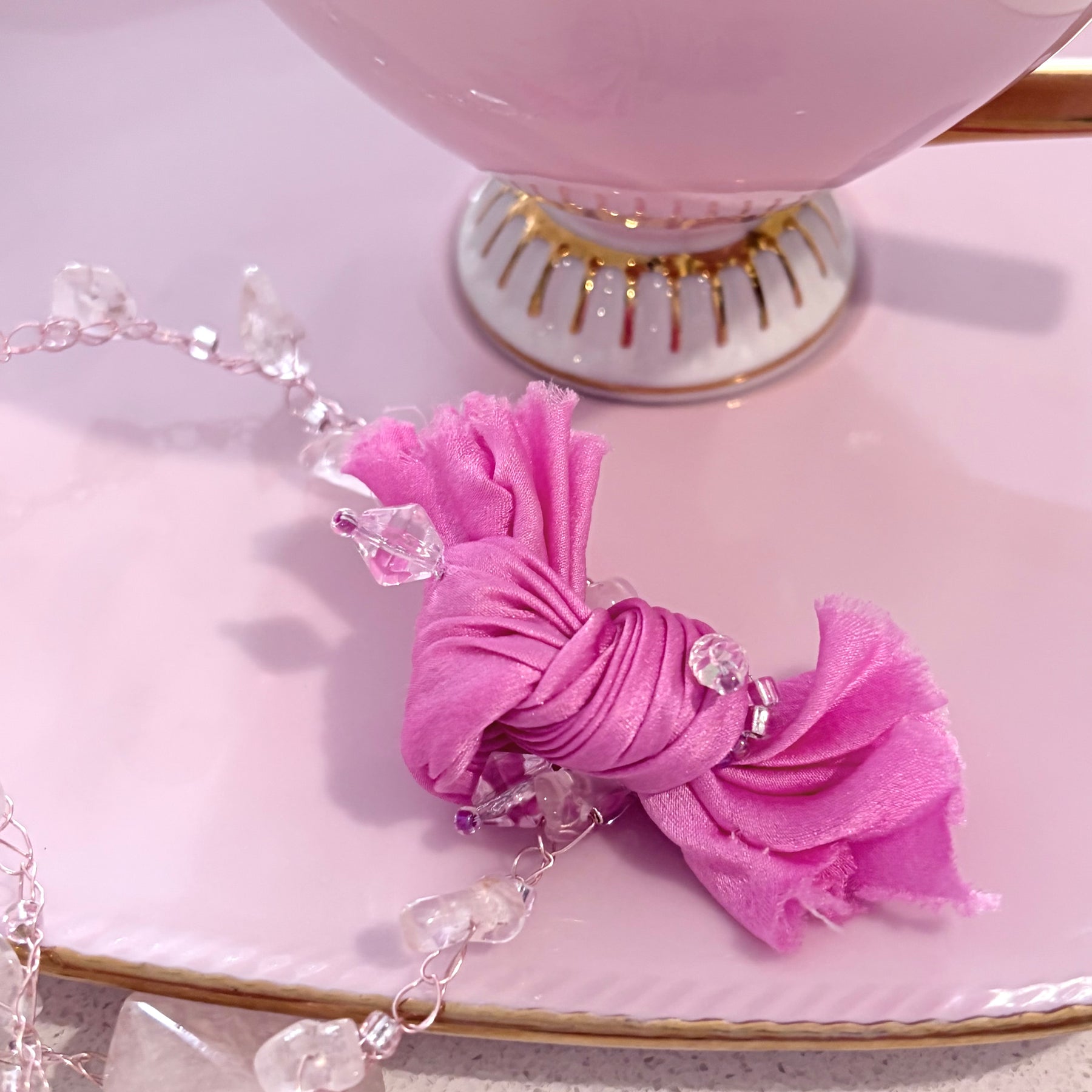 “Candy” Rose Quartz Crochet Necklace