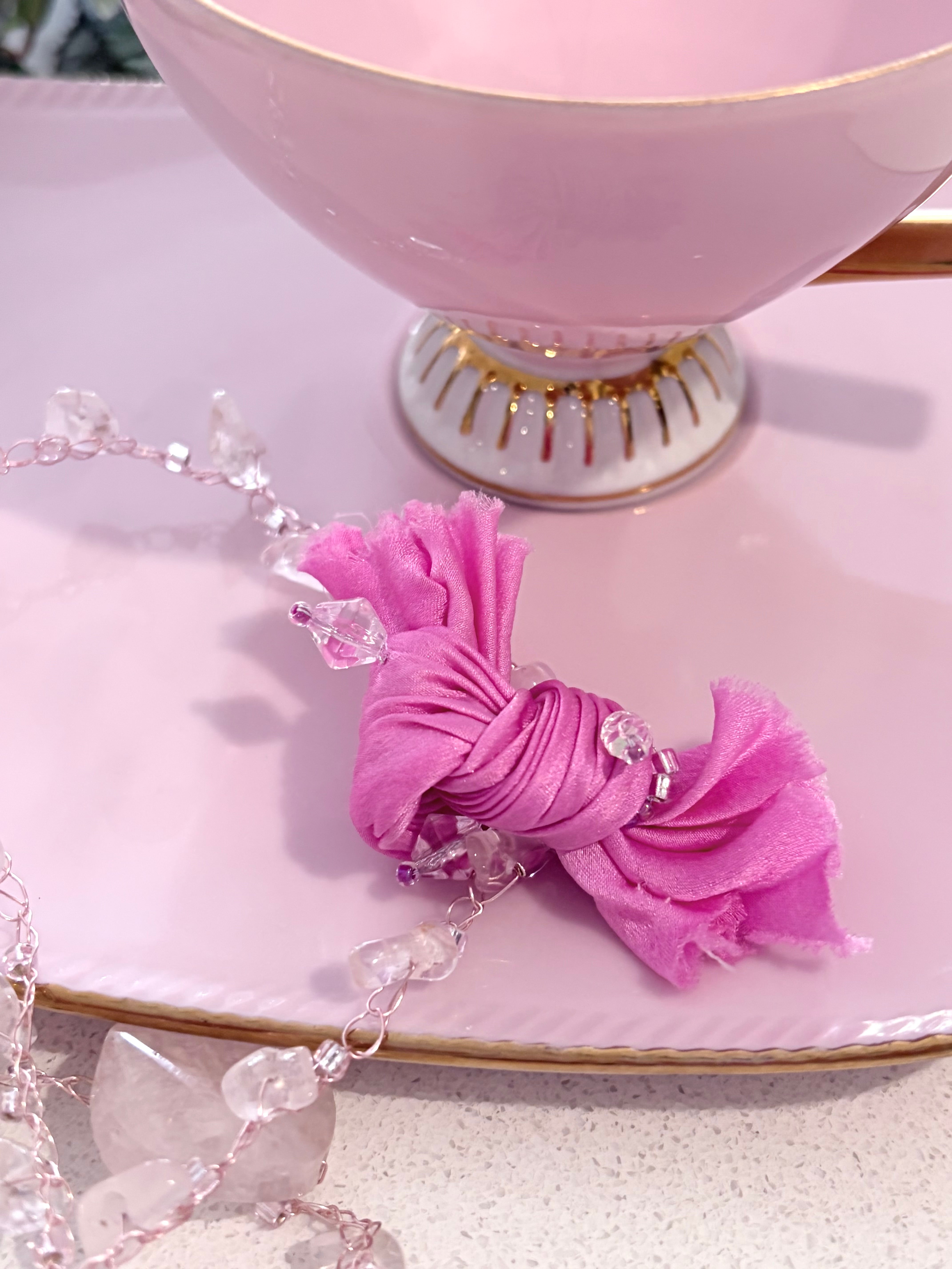 “Candy” Rose Quartz Crochet Necklace