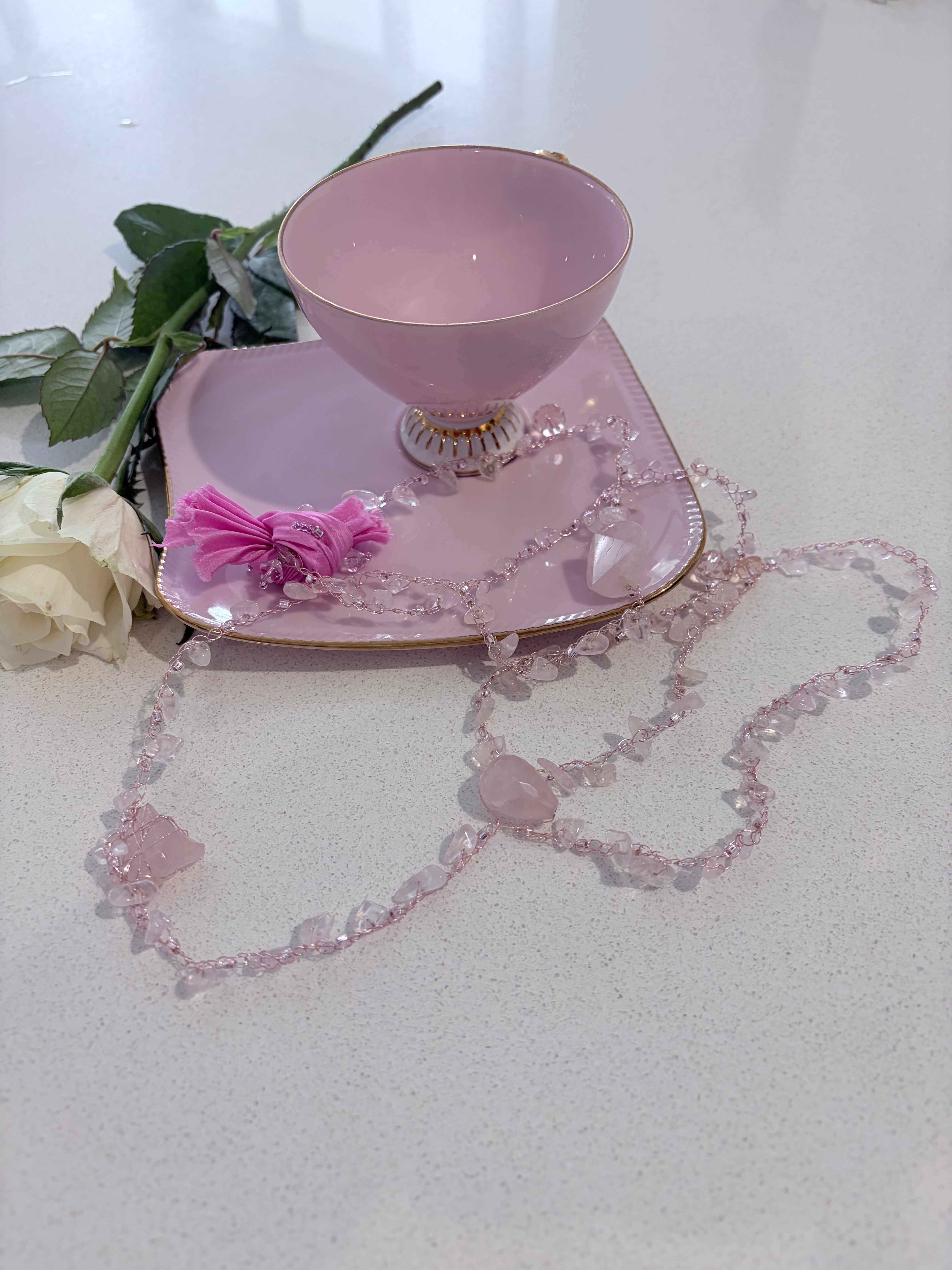 “Candy” Rose Quartz Crochet Necklace