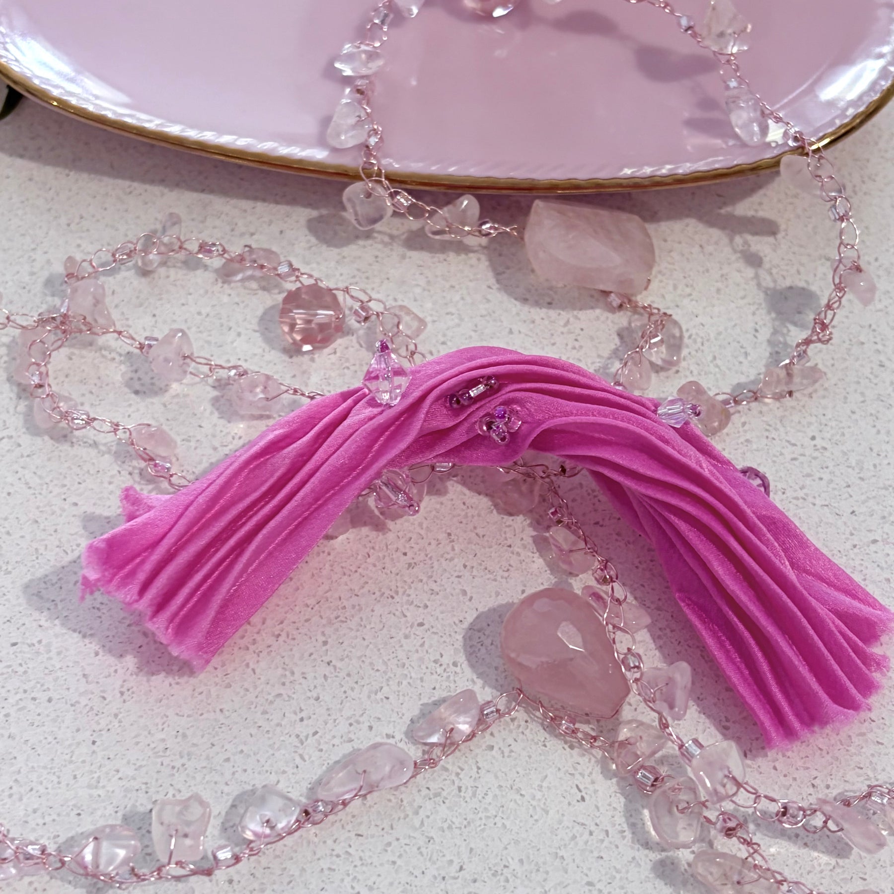 “Candy” Rose Quartz Crochet Necklace