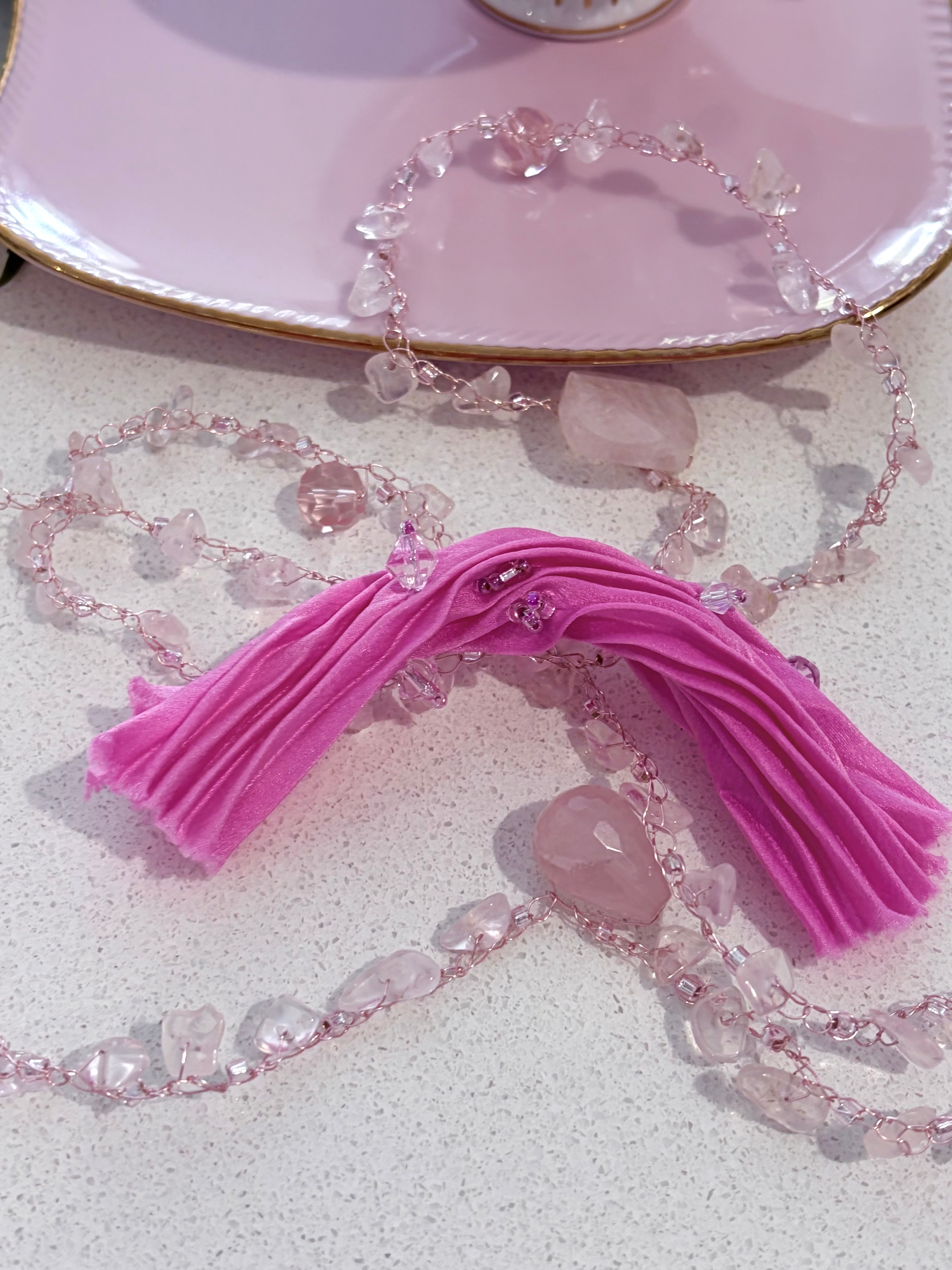 “Candy” Rose Quartz Crochet Necklace