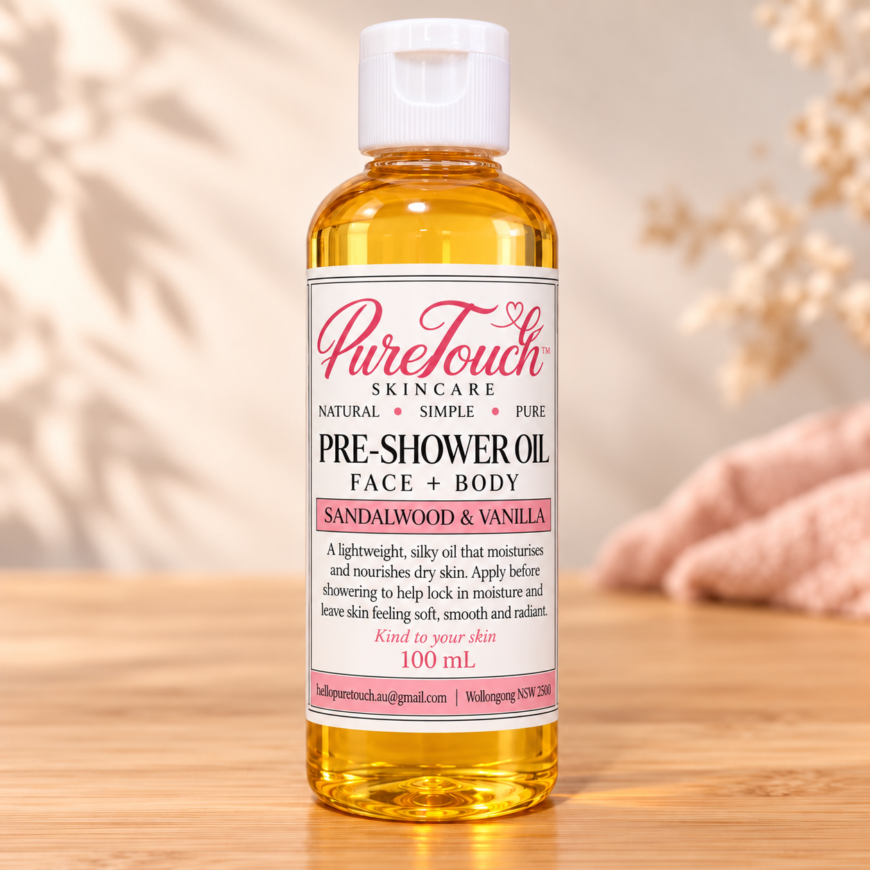 PureTouch Minis Pre-Shower Oil – Face & Body Sandalwood & Vanilla | 50 mL