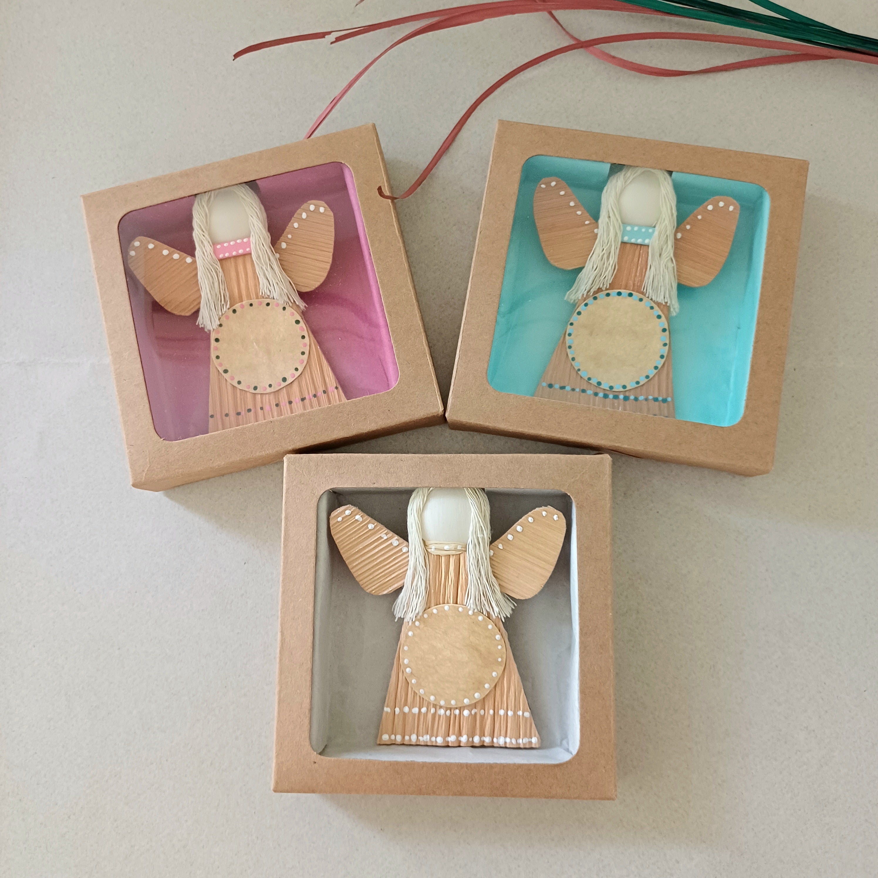 Handmade Palm Leaf Angel Ornament Place for Handwritten Greeting Sustainable