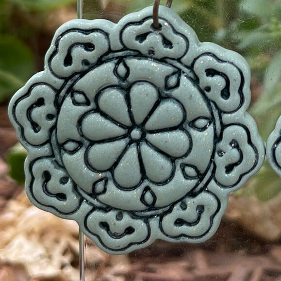 Sage green polymer clay and wood earrings