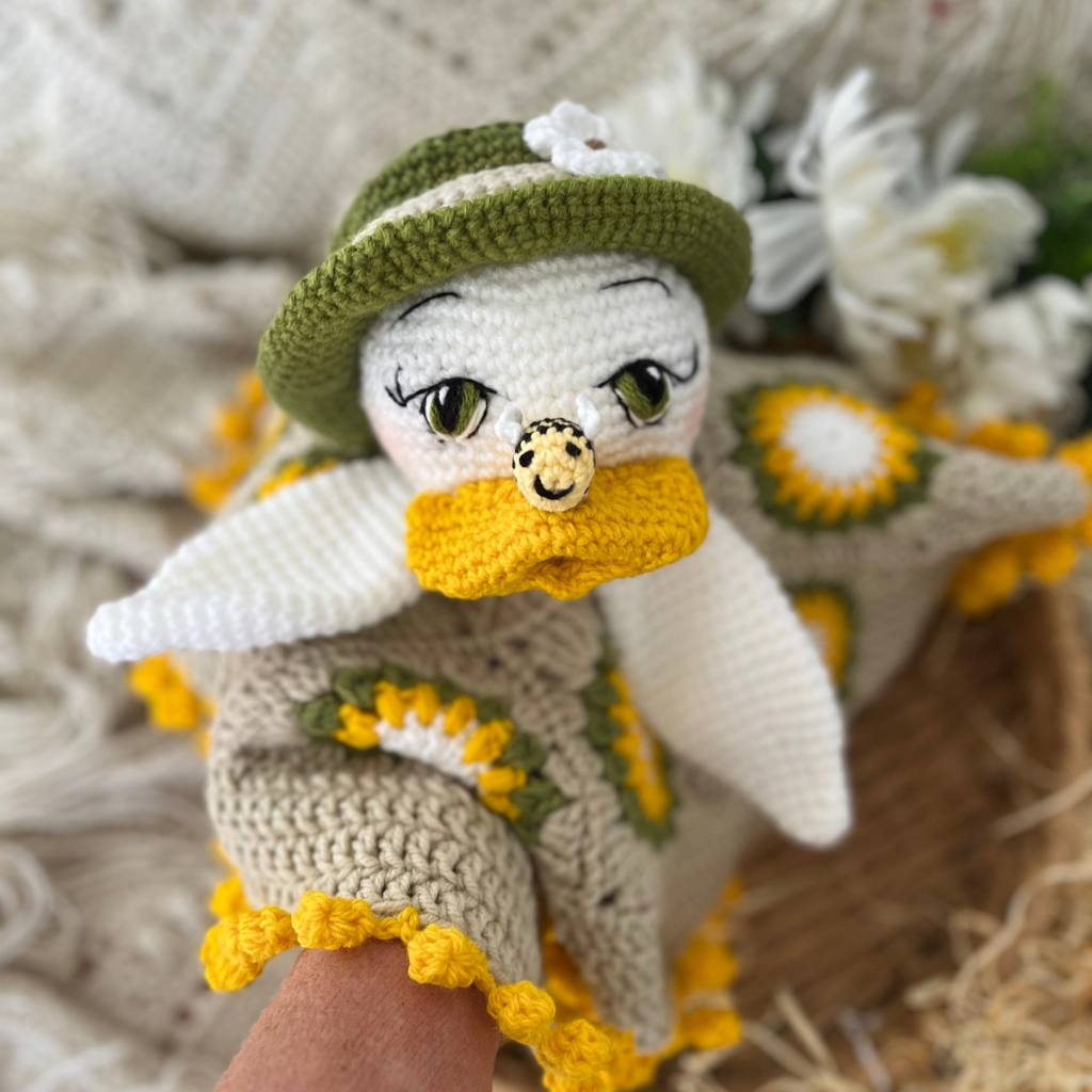 Crochet Lovey Blanket Daisy Duck, Crochet Duck Snuggler 50cms