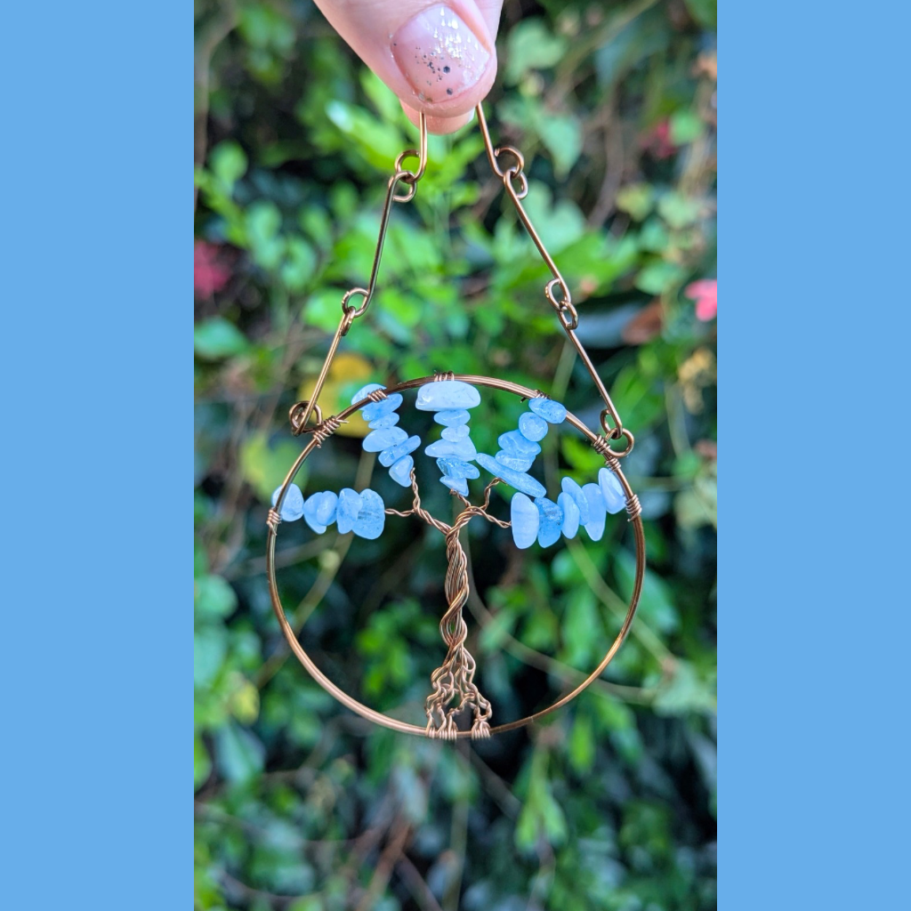 Aquamarine gemstone mini suncatcher - Wire art - OOAK design