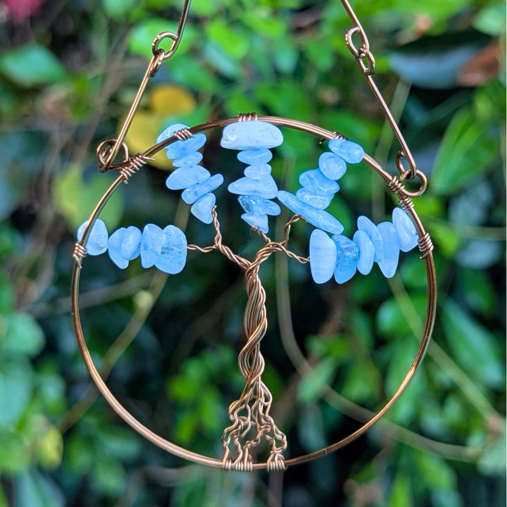 Aquamarine gemstone mini suncatcher - Wire art - OOAK design